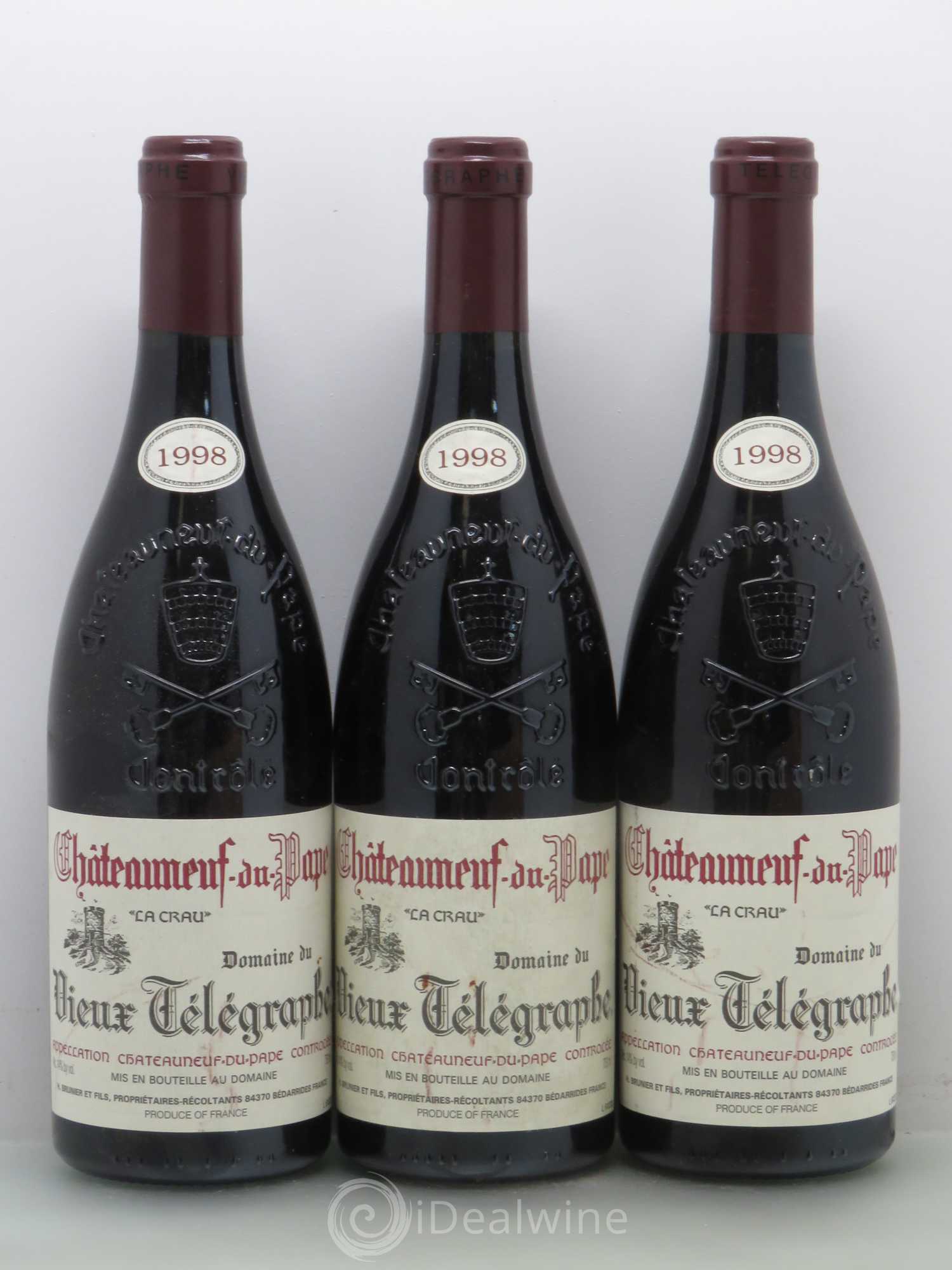 Châteauneuf-du-Pape Vieux Télégraphe (Domaine du) Vignobles Brunier 1998 - Lot de 3 bouteilles - 0