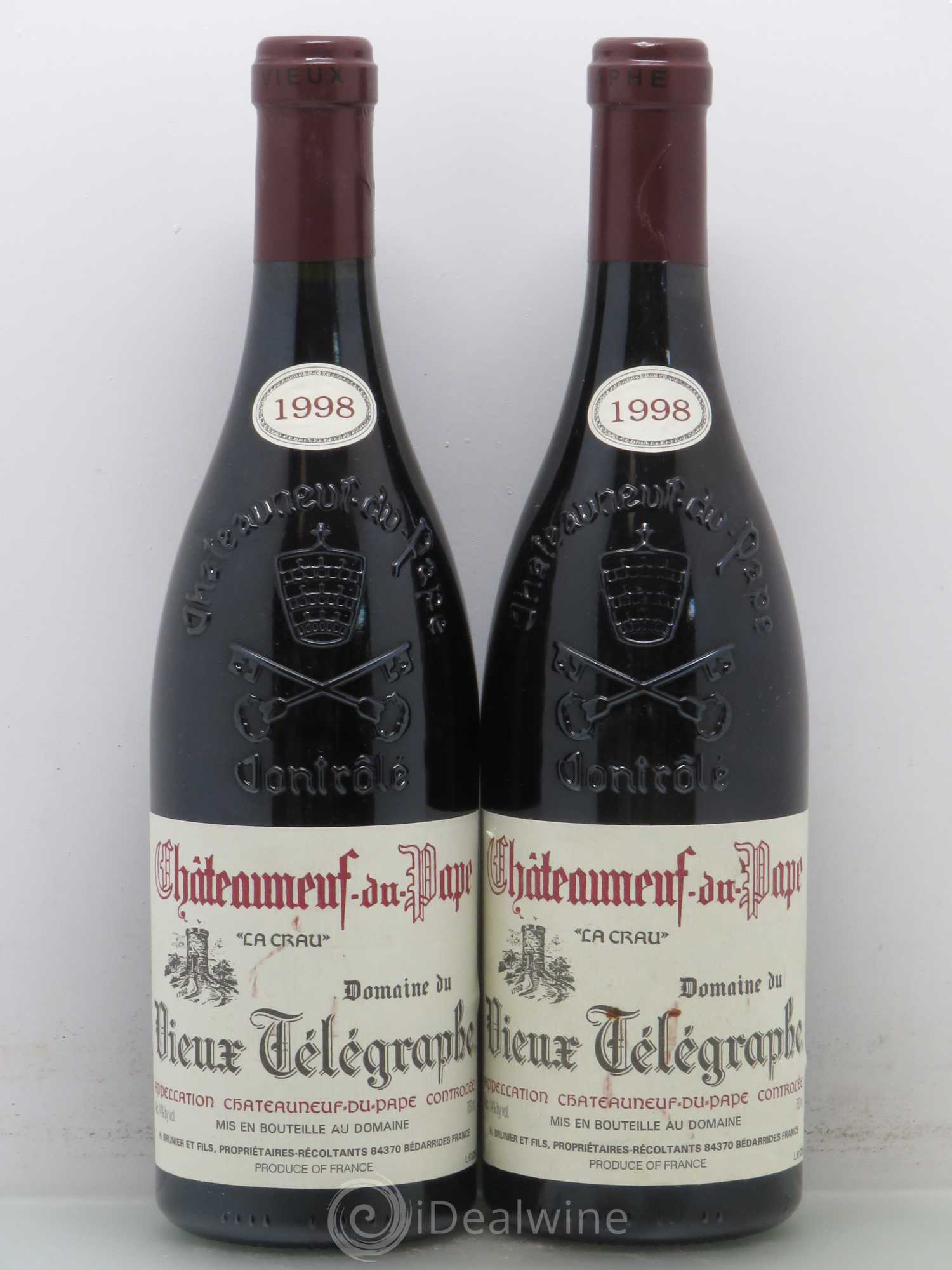 Châteauneuf-du-Pape Vieux Télégraphe (Domaine du) Vignobles Brunier 1998 - Lot de 2 bouteilles - 0