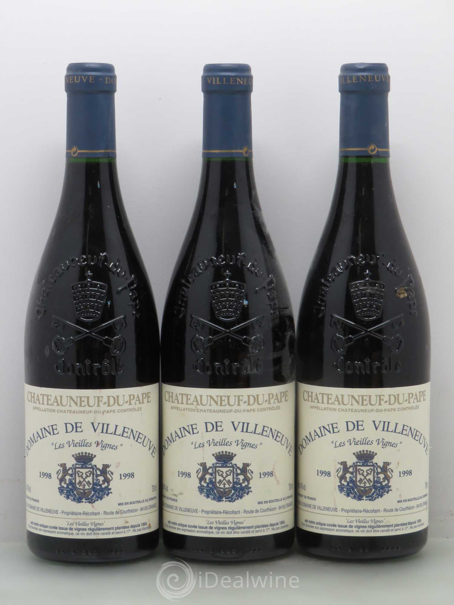 Châteauneuf-du-Pape Vieilles Vignes - Château de Villeneuve 1998 - Posten von 6 Flaschen - 1