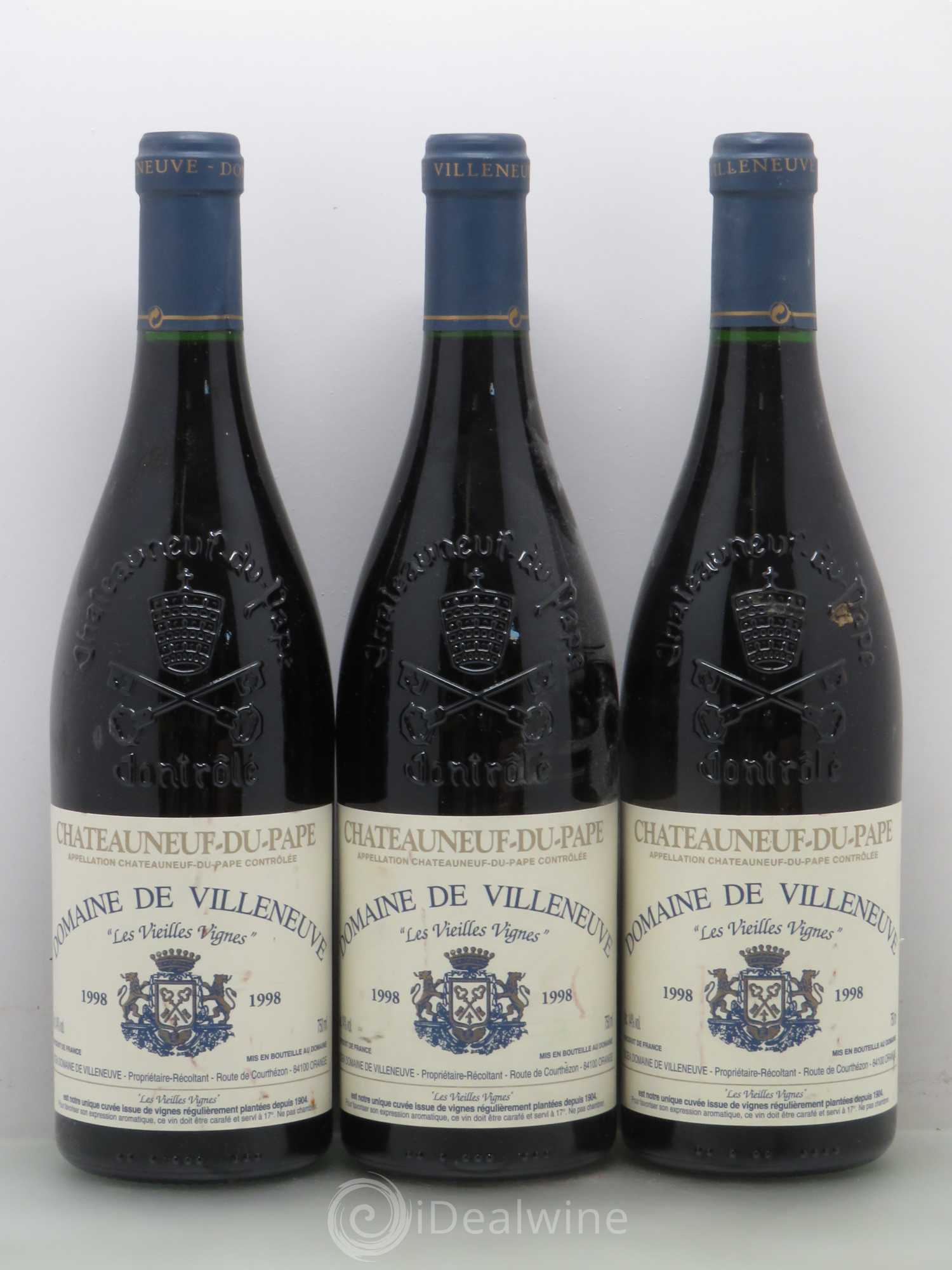 Châteauneuf-du-Pape Vieilles Vignes - Château de Villeneuve 1998 - Posten von 6 Flaschen - 2