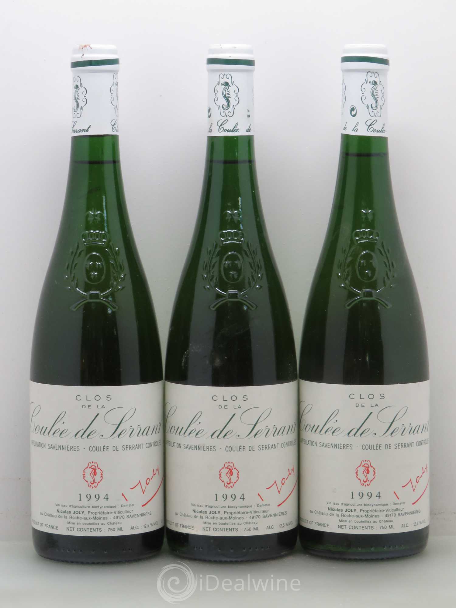 Savennières Clos de la Coulée de Serrant Vignobles de la Coulée de Serrant - Nicolas Joly 1994 - Lot de 3 bouteilles - 0
