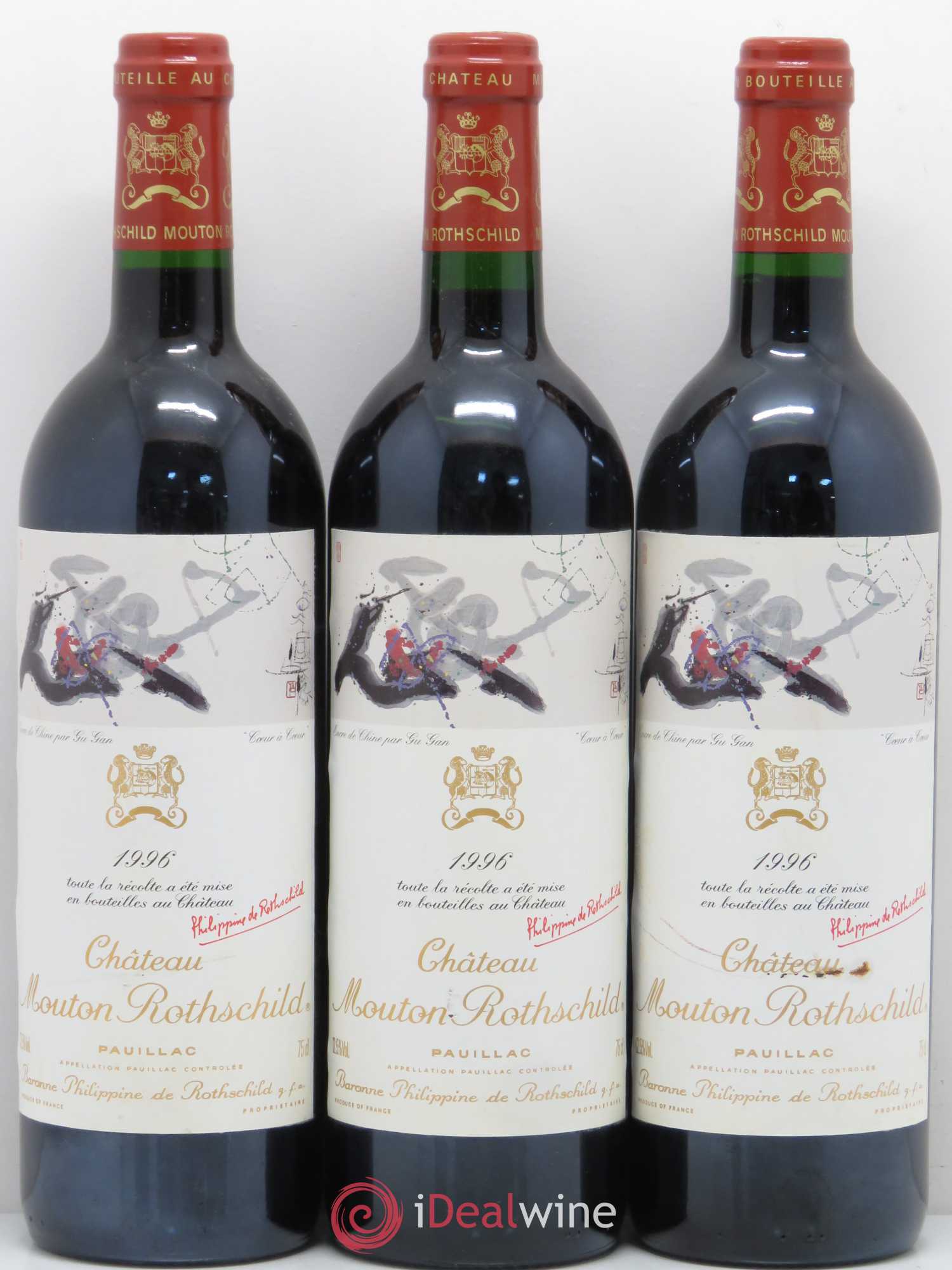 Château Mouton Rothschild 1er Grand Cru Classé 1996 - Lot de 3 bouteilles - 0