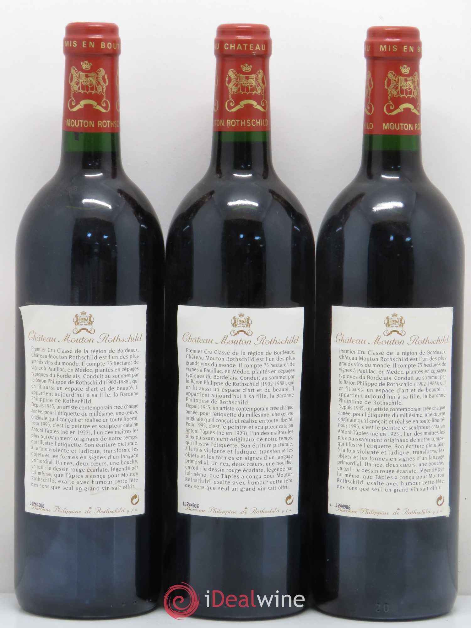 Château Mouton Rothschild 1er Grand Cru Classé 1995 - Lot de 3 bouteilles - 1