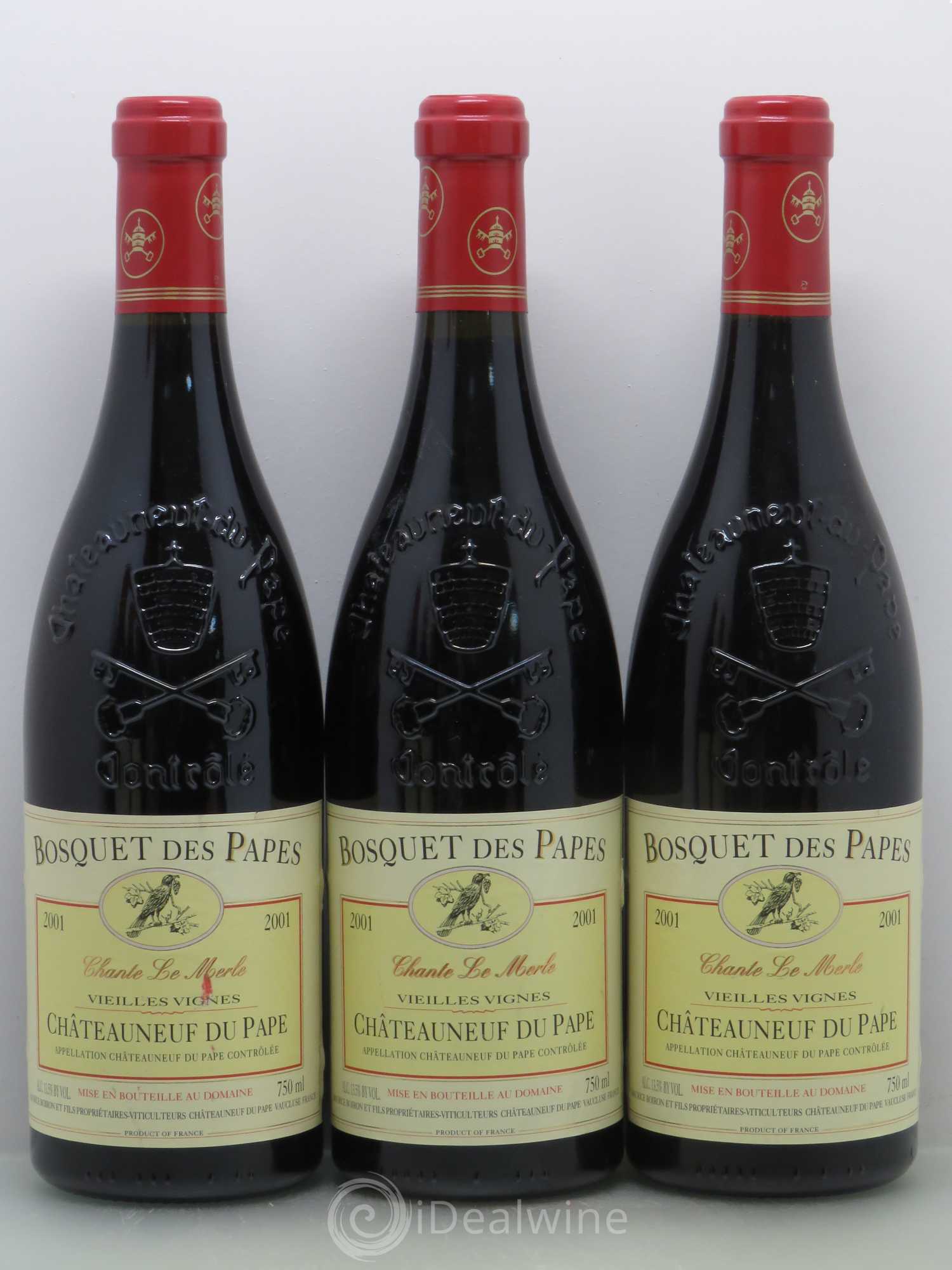 Châteauneuf-du-Pape Bosquet des Papes Chante Le Merle Vieilles Vignes Famille Boiron 2001 - Lot de 6 bouteilles - 1