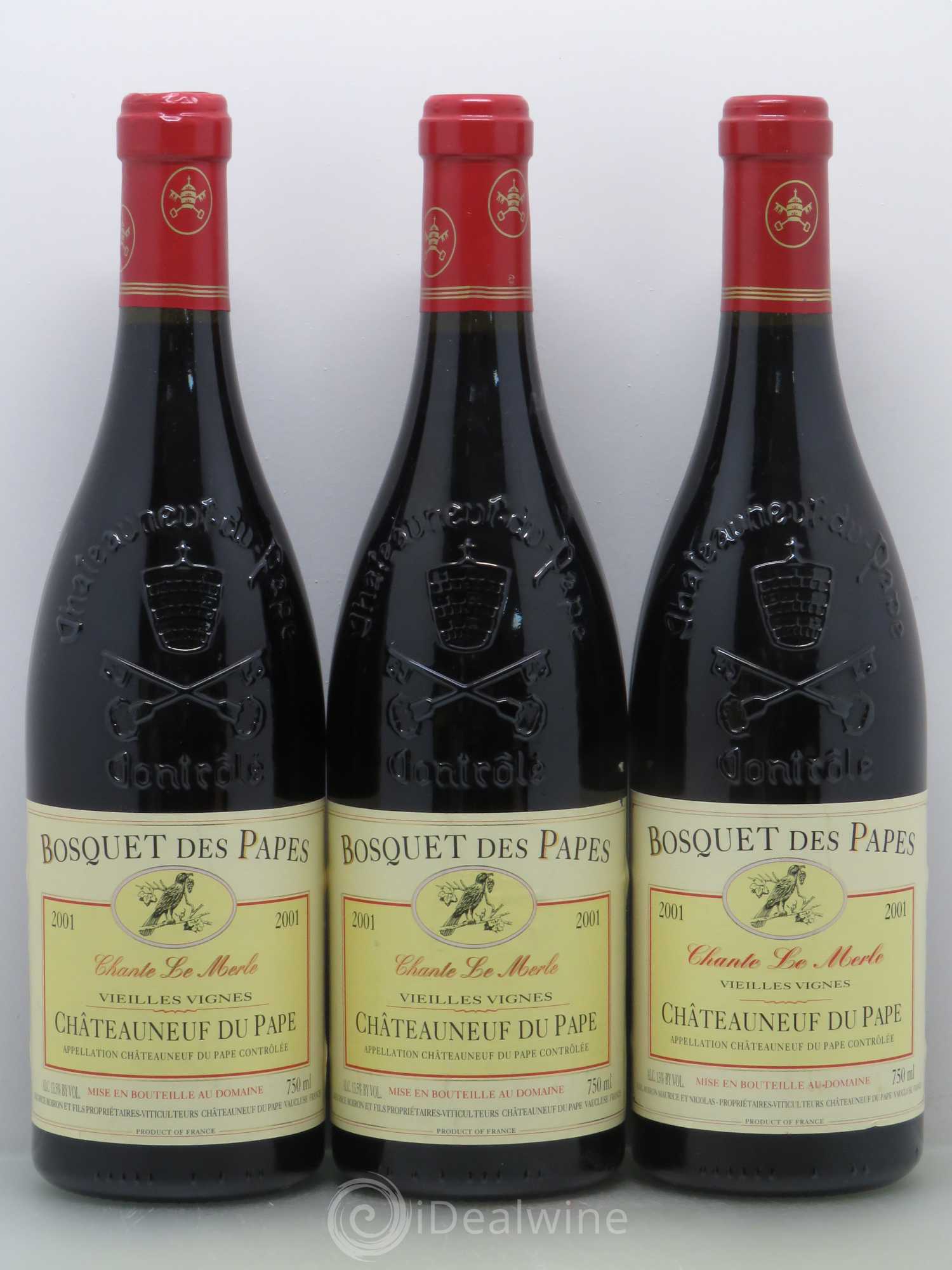 Châteauneuf-du-Pape Bosquet des Papes Chante Le Merle Vieilles Vignes Famille Boiron 2001 - Lot de 6 bouteilles - 2