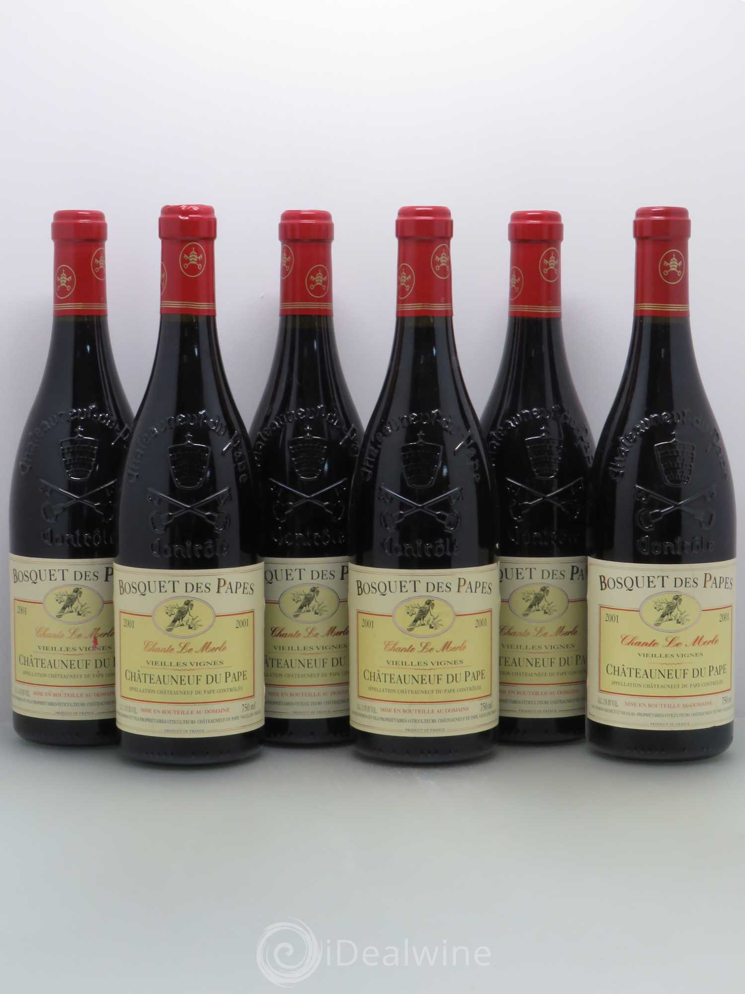 Châteauneuf-du-Pape Bosquet des Papes Chante Le Merle Vieilles Vignes Famille Boiron 2001 - Lot de 6 bouteilles - 0