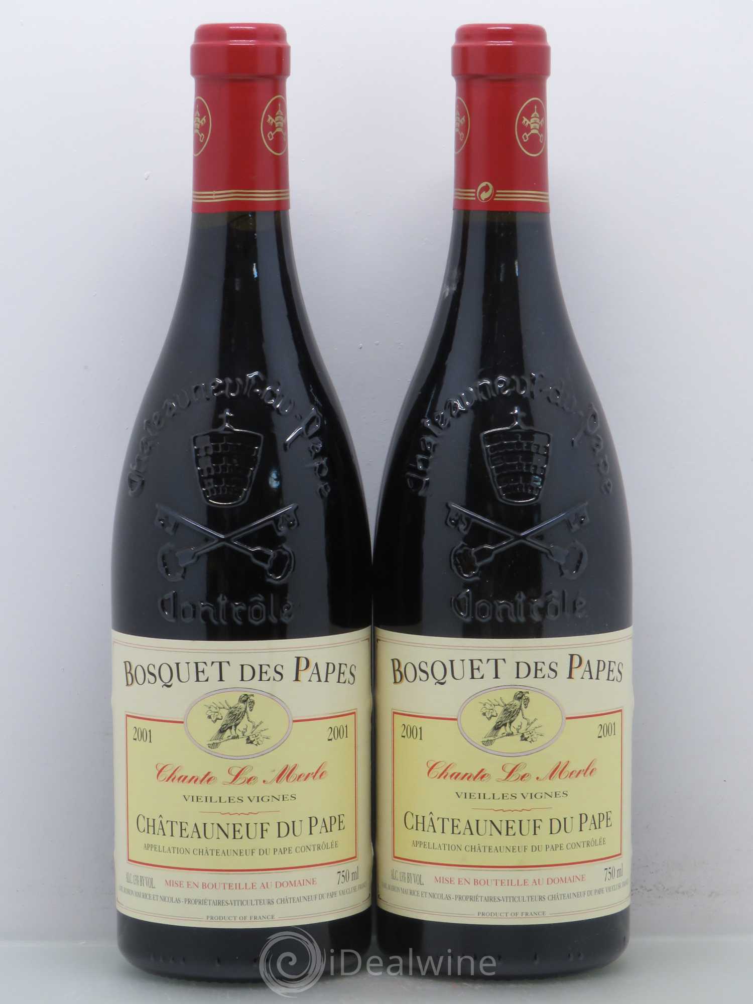 Châteauneuf-du-Pape Bosquet des Papes Chante Le Merle Vieilles Vignes Famille Boiron 2001 - Lot de 2 bouteilles - 0