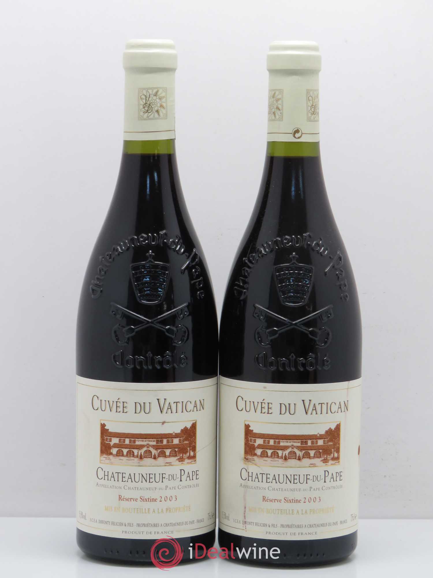 Châteauneuf-du-Pape Cuvée du Vatican Réserve Sixtine Famille Diffonty 2003 - Lot de 2 bouteilles - 0