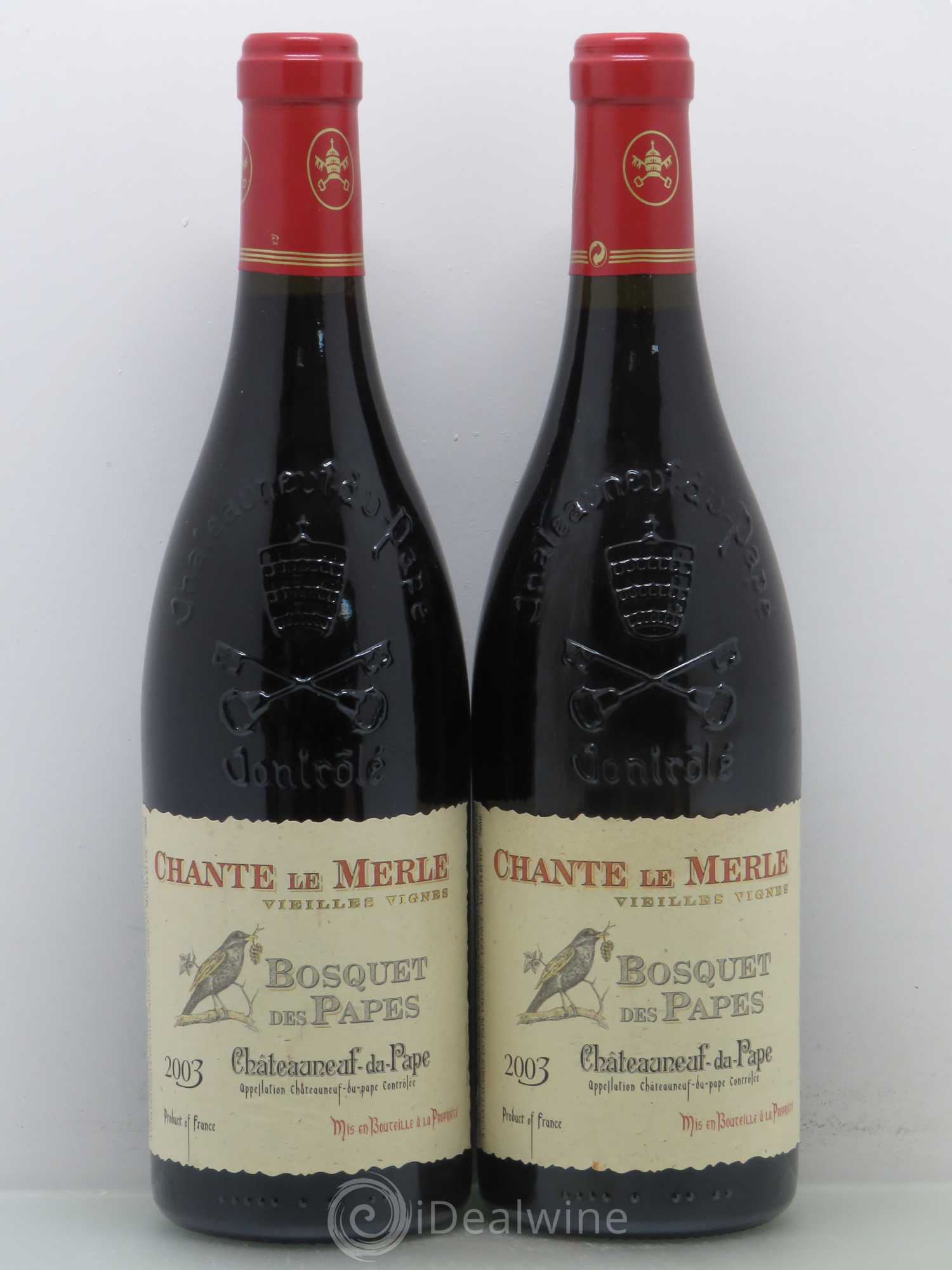 Châteauneuf-du-Pape Bosquet des Papes Chante Le Merle Vieilles Vignes Famille Boiron 2003 - Lot de 2 bouteilles - 0