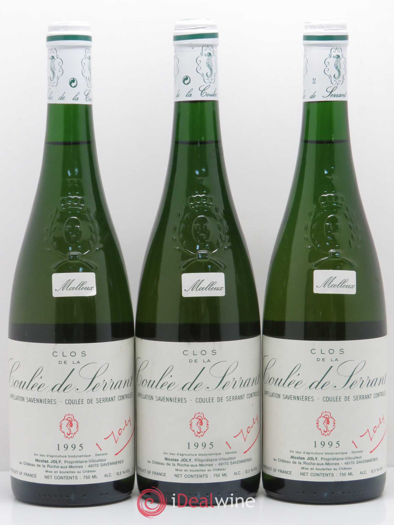 Savennières Clos de la Coulée de Serrant Vignobles de la Coulée de Serrant - Nicolas Joly 1995 - Lot de 3 bouteilles - 0
