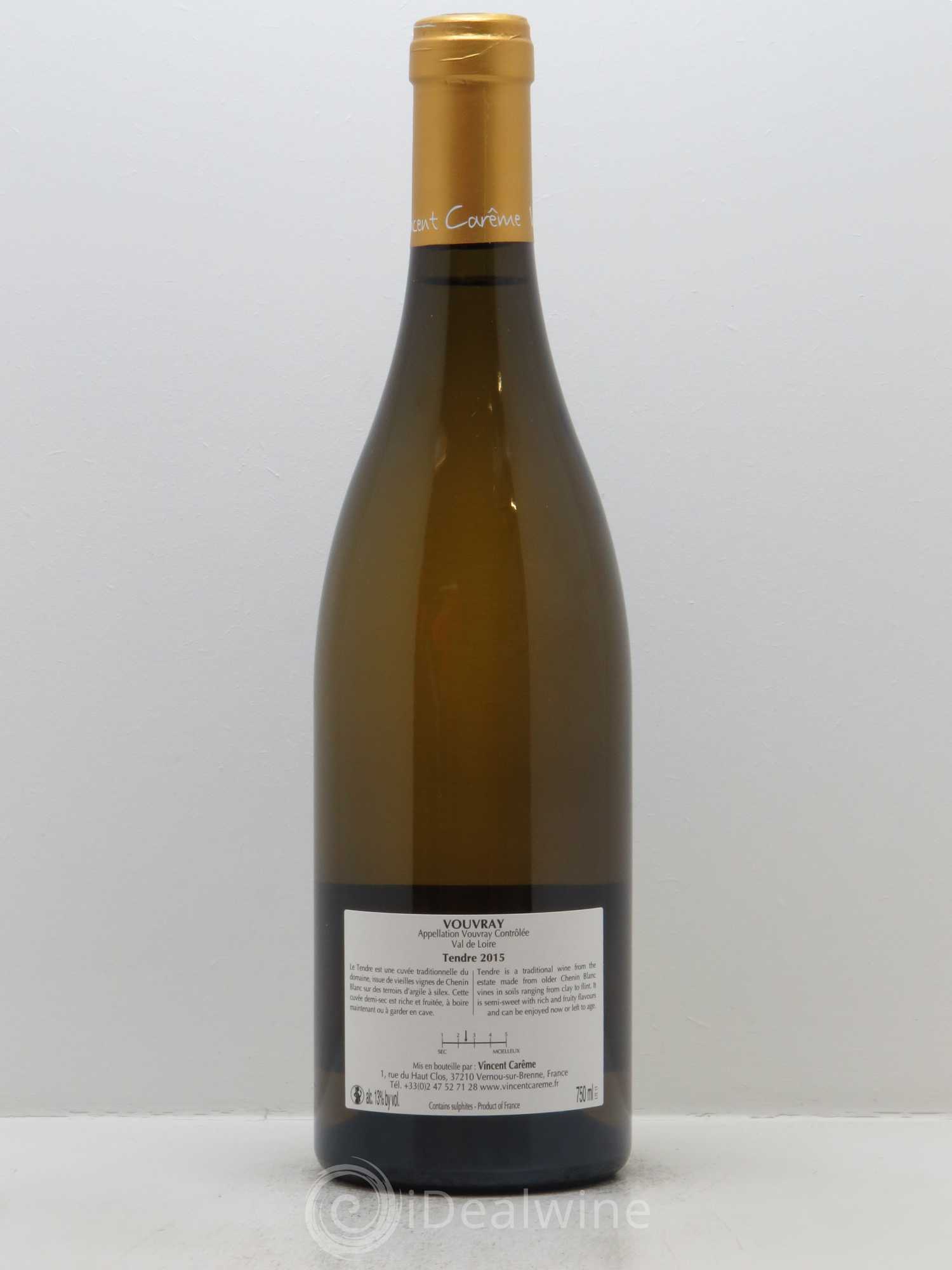 Vouvray Tendre Domaine Vincent Carême 2015 - Lot de 1 bouteille - 1