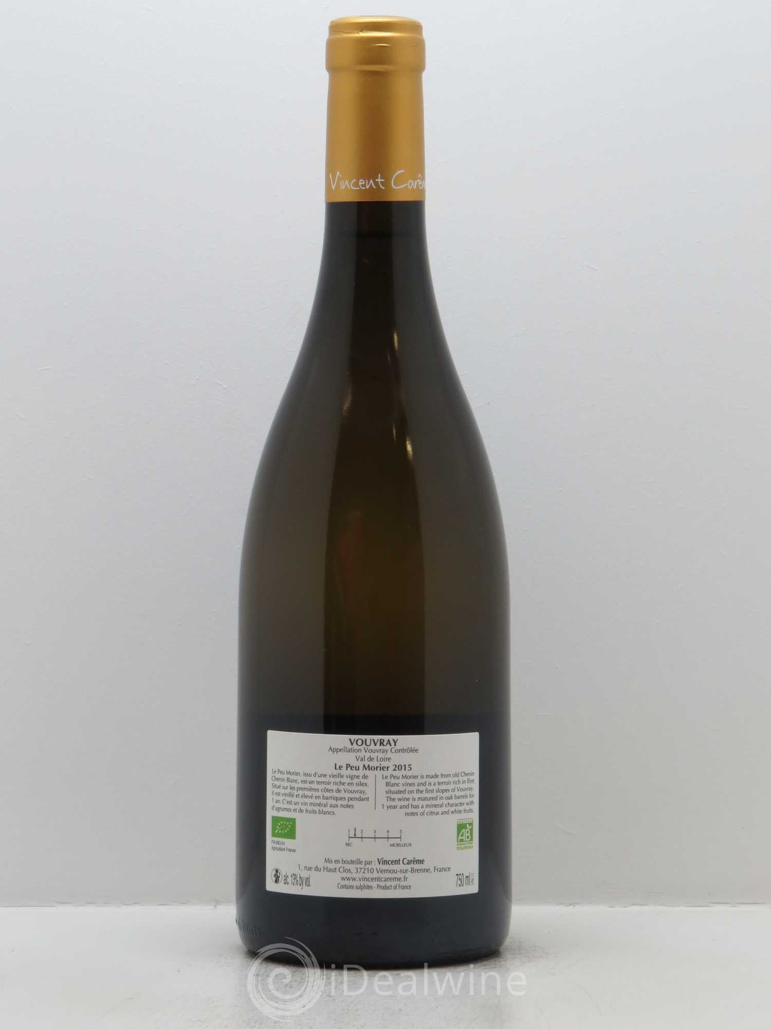 Vouvray Le Peu Morier Domaine Vincent Carême 2015 - Lot de 1 bouteille - 1