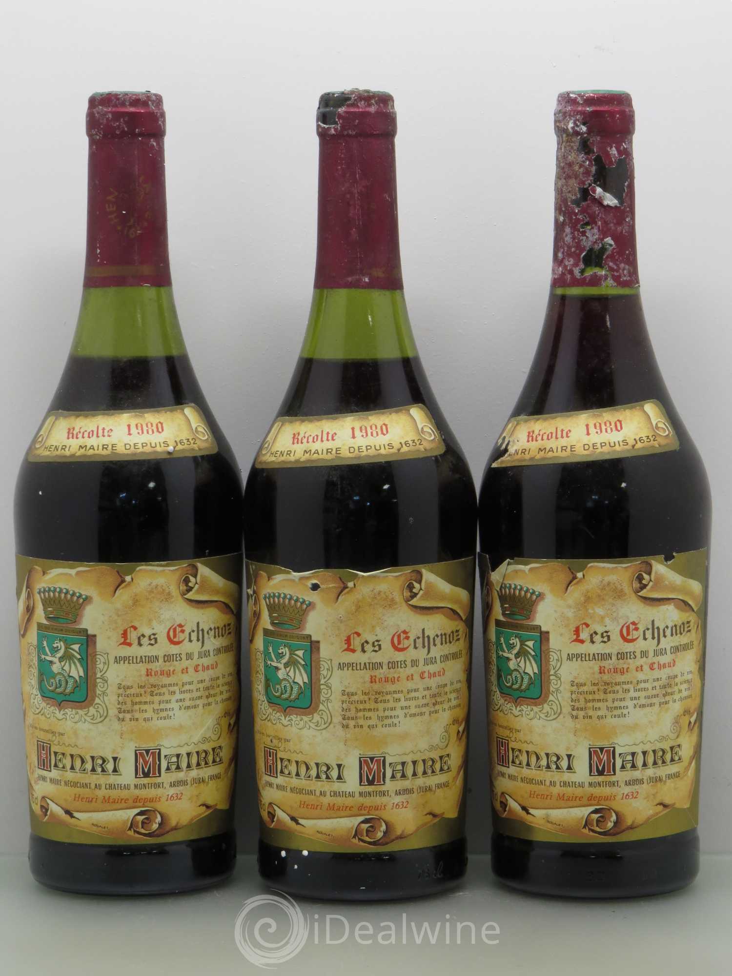 Côtes du Jura Les Echenoz Henri Maire (sans prix de réserve) 1980 - Lot de 3 bouteilles - 0
