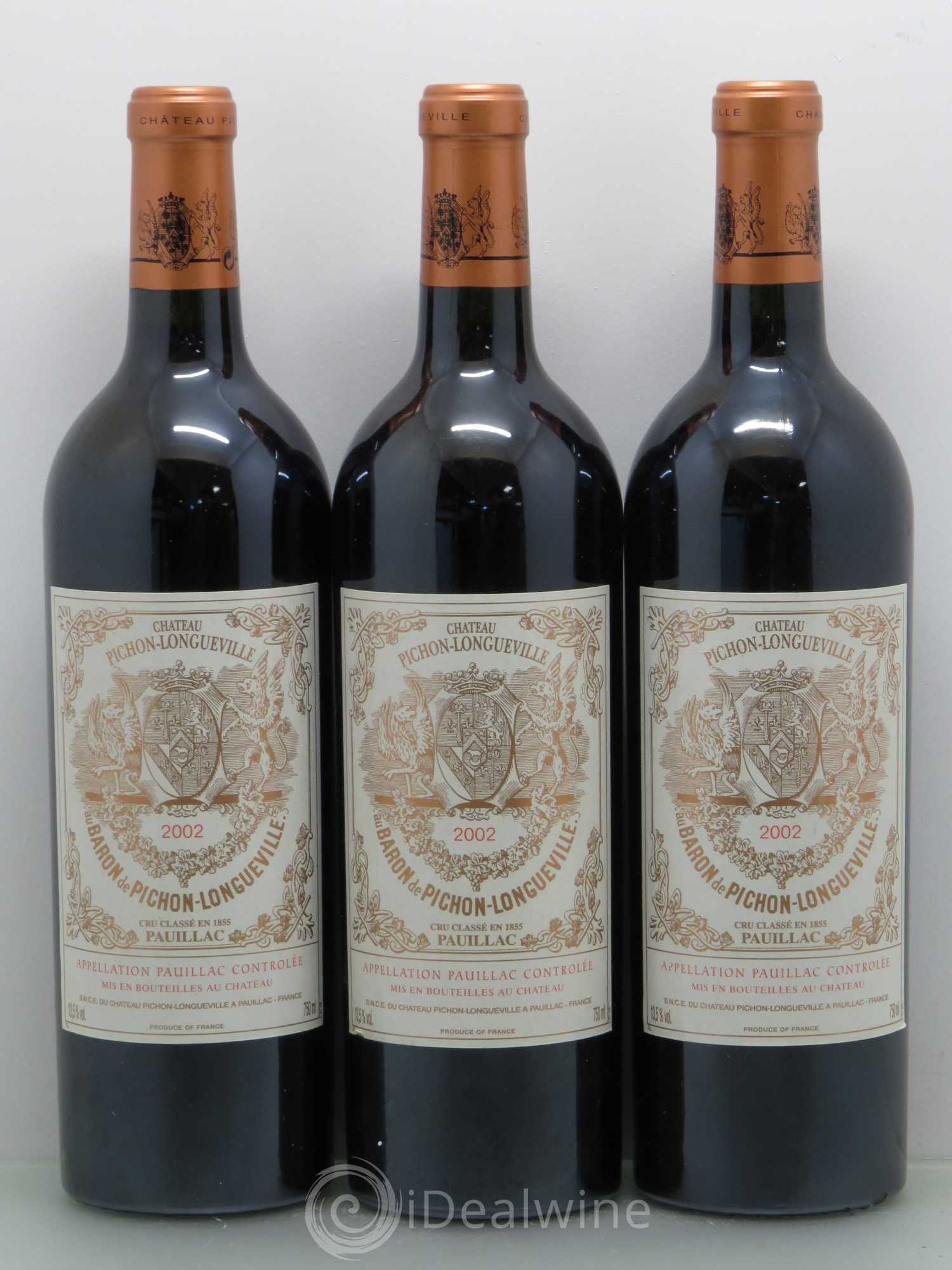 Pichon Longueville Baron 2ème Grand Cru Classé 2002 - Lot de 3 bouteilles - 0