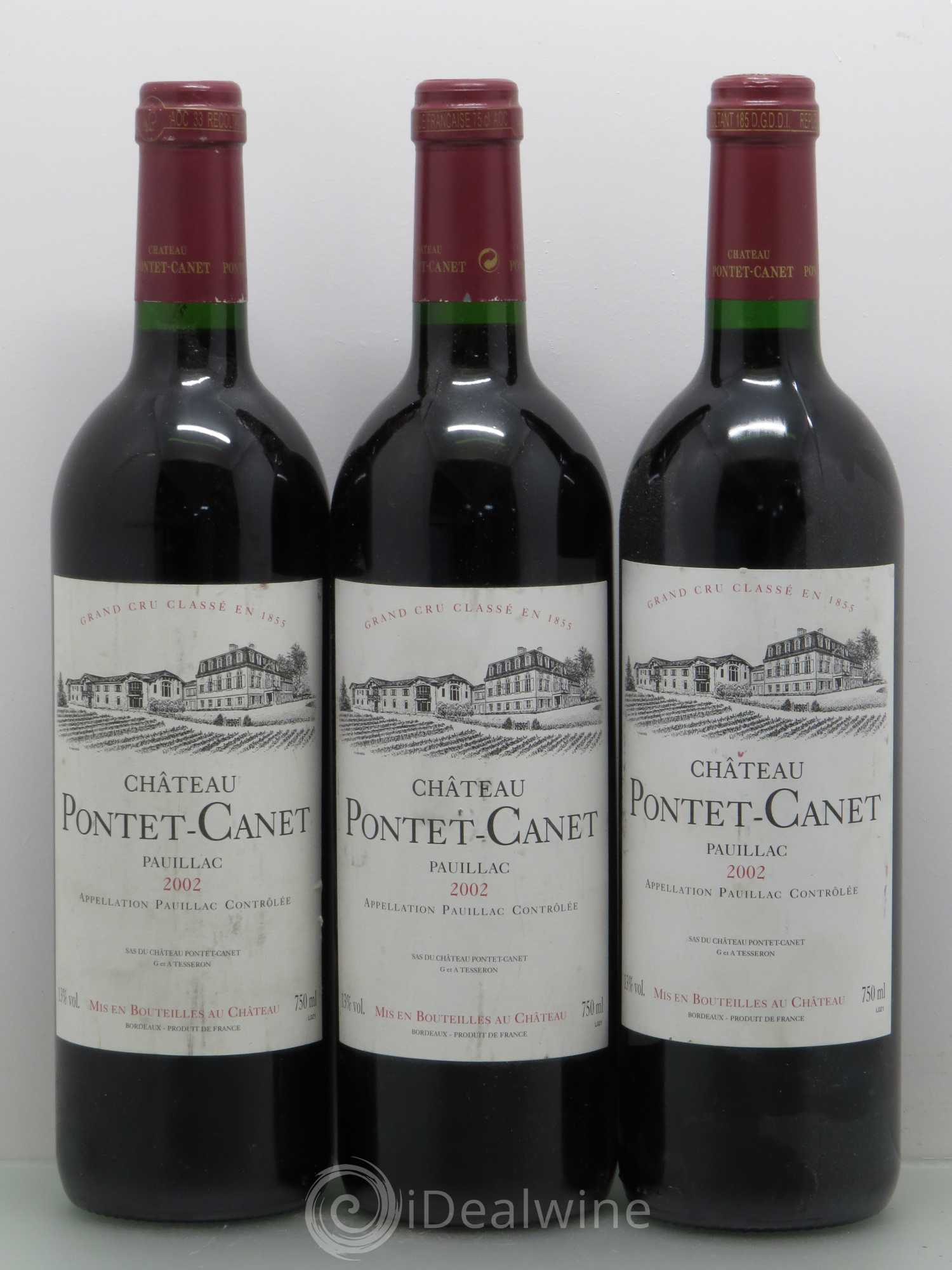Château Pontet Canet 5ème Grand Cru Classé 2002 - Lot de 3 bouteilles - 0
