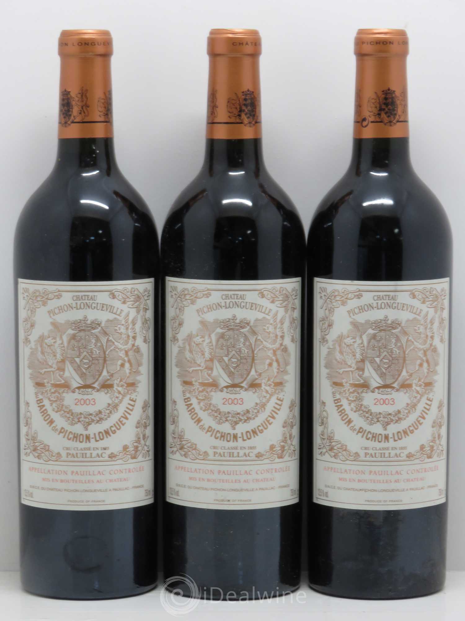 Pichon Longueville Baron 2ème Grand Cru Classé 2003 - Lot de 3 bouteilles - 0