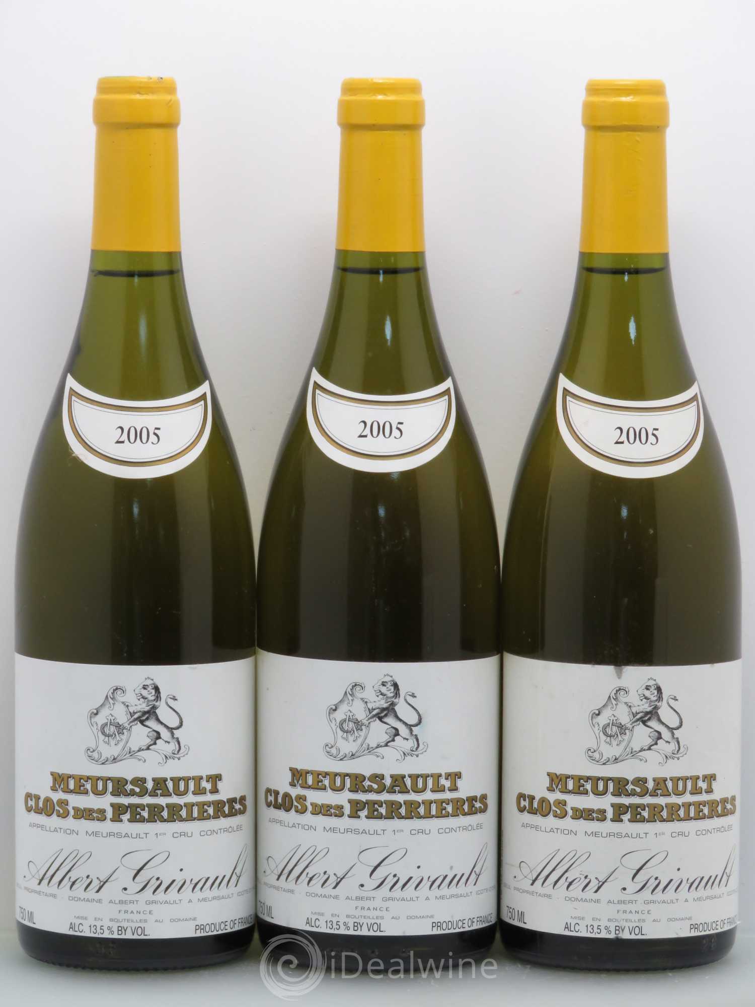 Meursault 1er Cru Clos des Perrières Monopole Albert Grivault 2005 - Lot de 3 bouteilles - 0