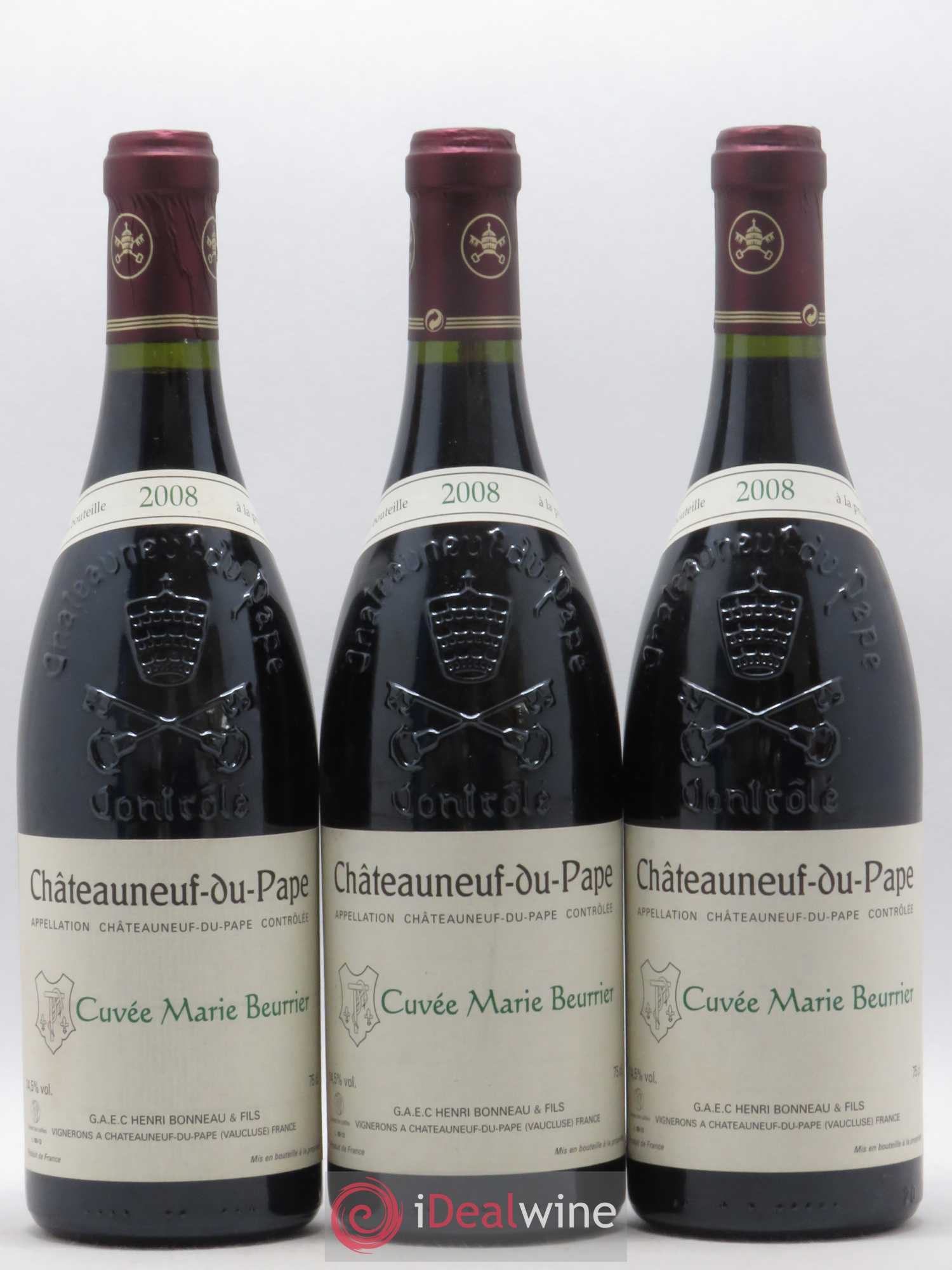 Châteauneuf-du-Pape Marie Beurrier Henri Bonneau & Fils 2008 - Lot de 3 bouteilles - 0