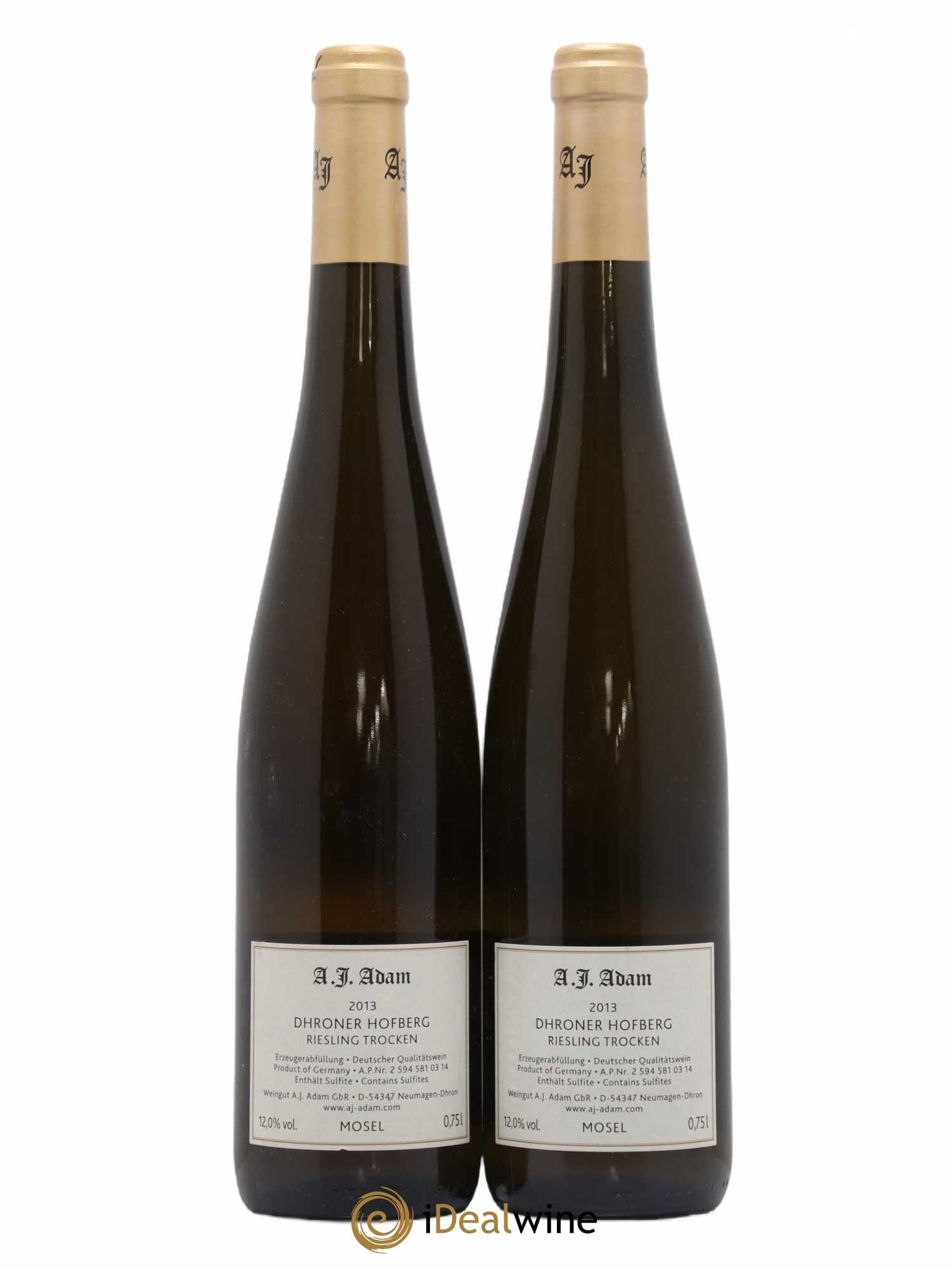 Allemagne Mosel-Saar Riesling Dhroner Hofberg Trocken Ap 03 14 Weingut A.J. Adam 2013 - Posten von 2 Flaschen - 1
