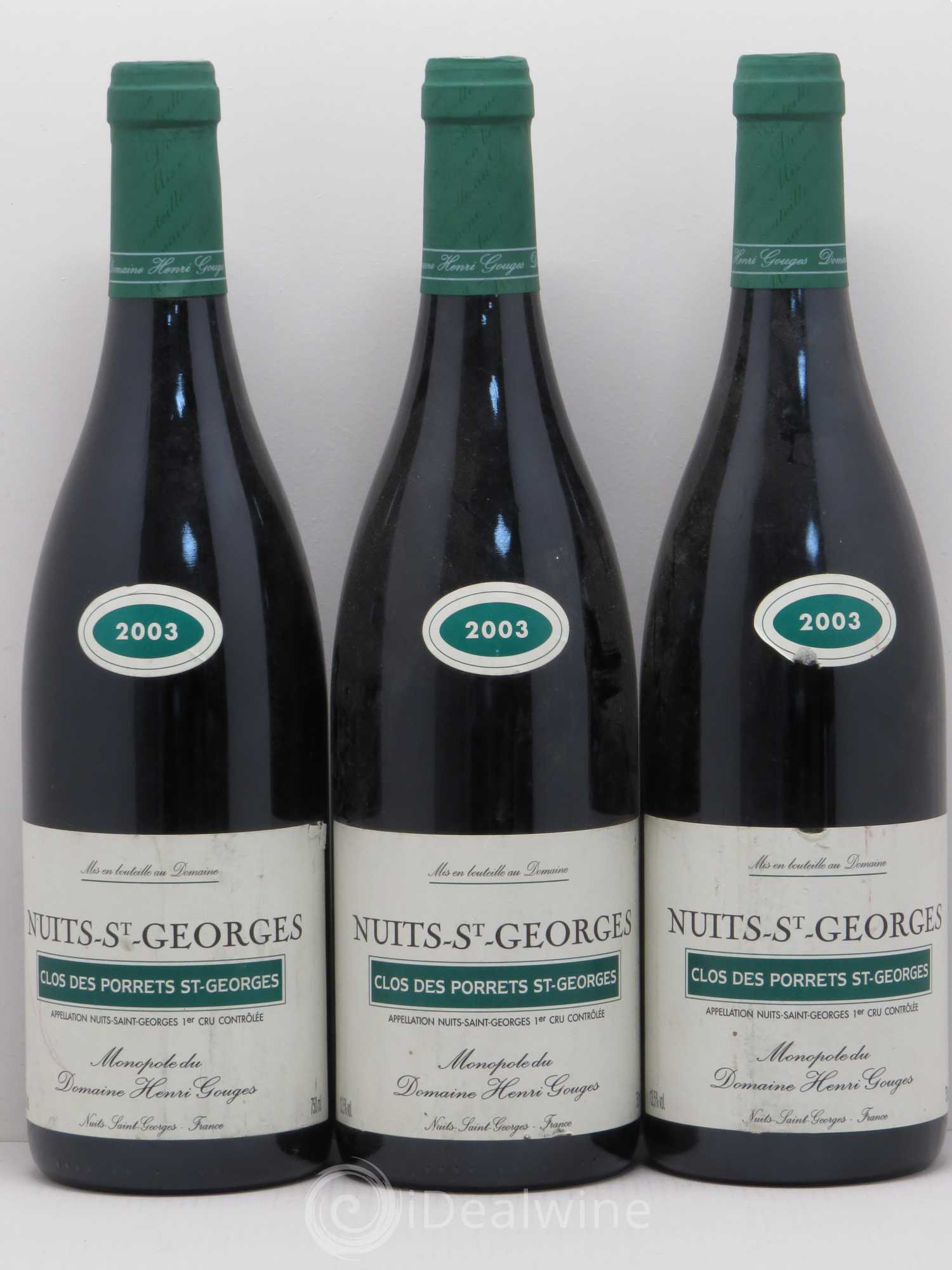 Nuits-Saint-Georges 1er Cru Clos des Porrets St Georges Henri Gouges 2003 - Posten von 3 Flaschen - 0