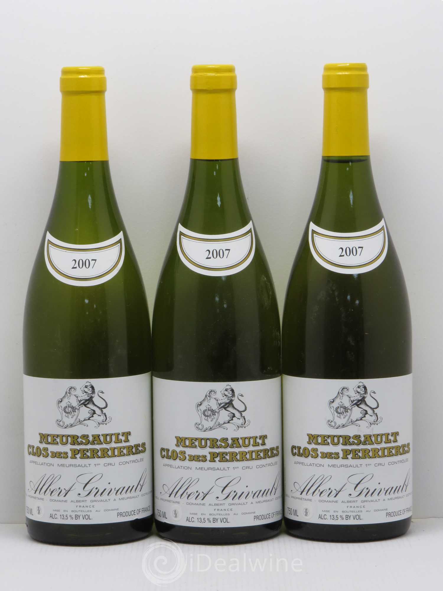 Meursault 1er Cru Clos des Perrières Monopole Albert Grivault 2007 - Lot de 3 bouteilles - 0