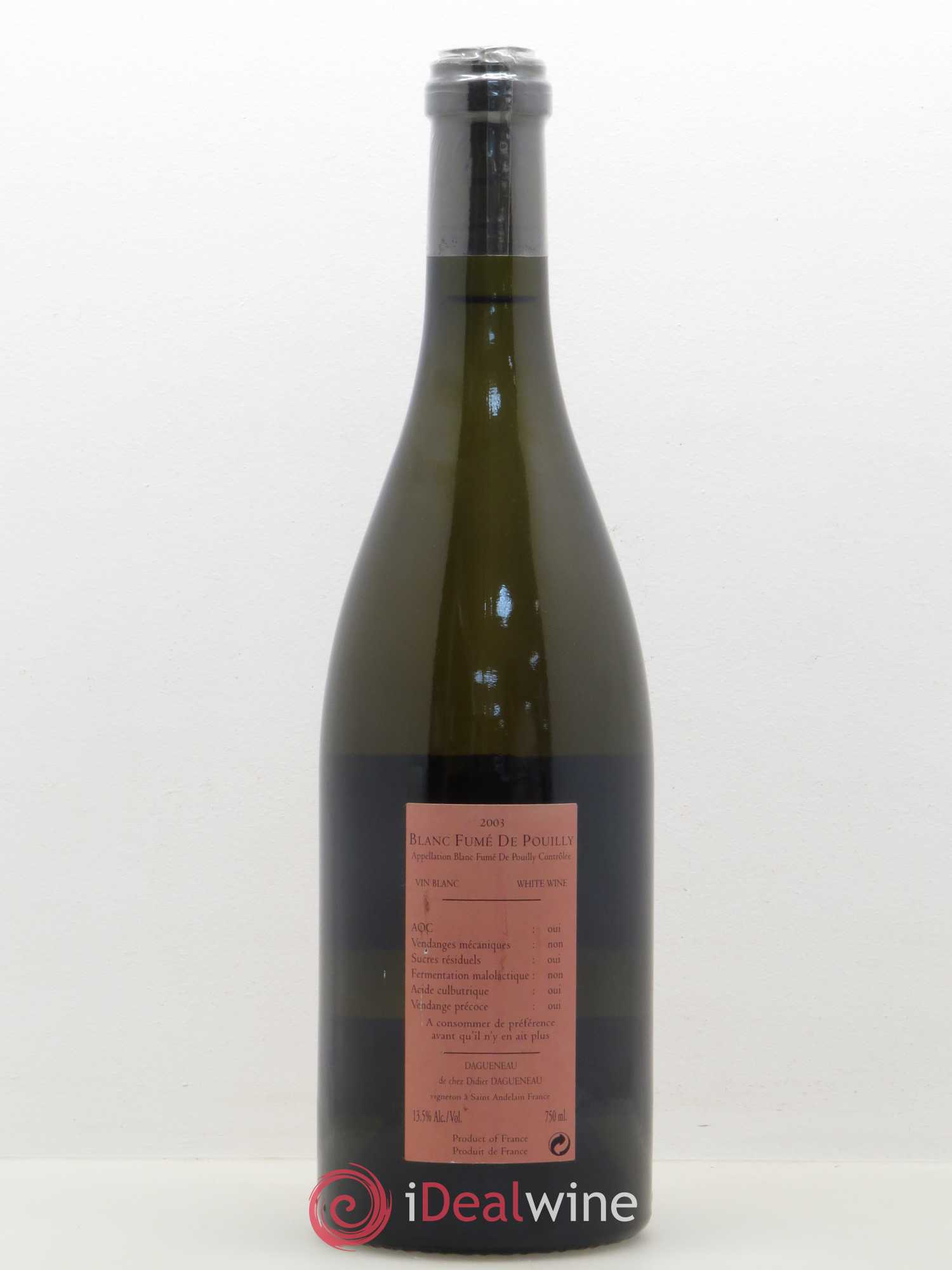 Pouilly-Fumé Paradoxe Dagueneau (Domaine Didier - Louis-Benjamin) 2003 - Lot de 1 bouteille - 1