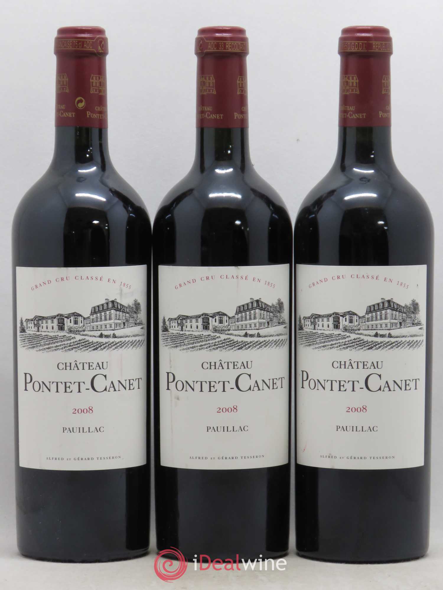 Château Pontet Canet 5ème Grand Cru Classé 2008 - Lot de 3 bouteilles - 0