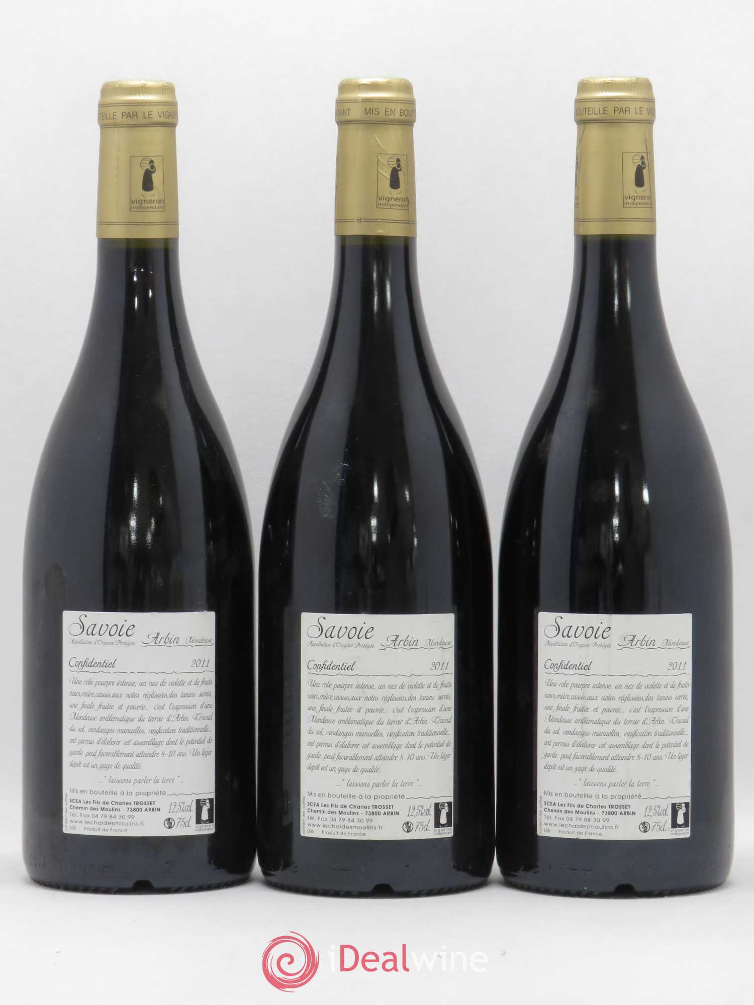 Vin de Savoie Arbin Mondeuse Confidentiel Trosset 2011 - Lot de 3 bouteilles - 1