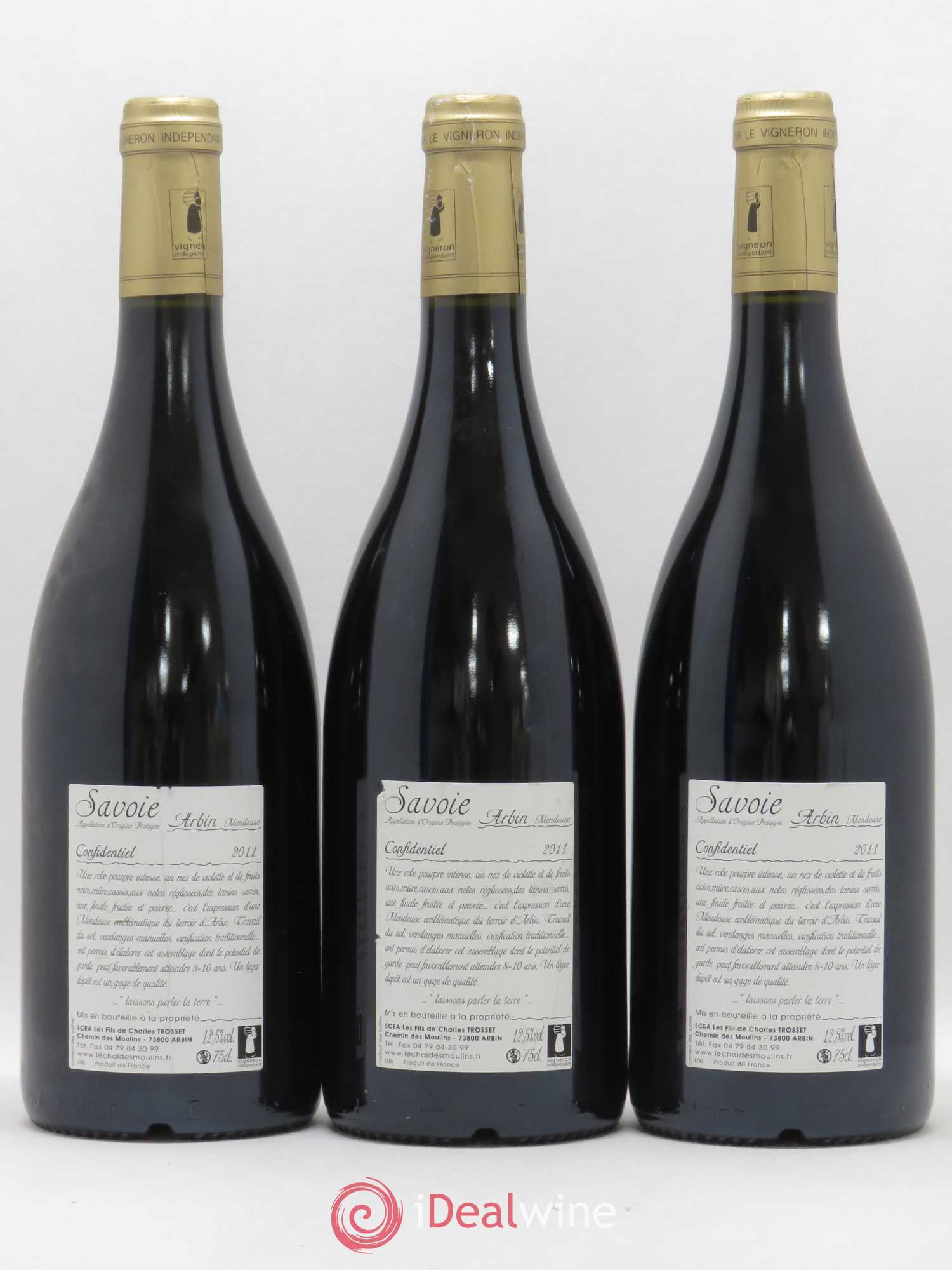 Vin de Savoie Arbin Mondeuse Confidentiel Trosset 2011 - Lot de 3 bouteilles - 1