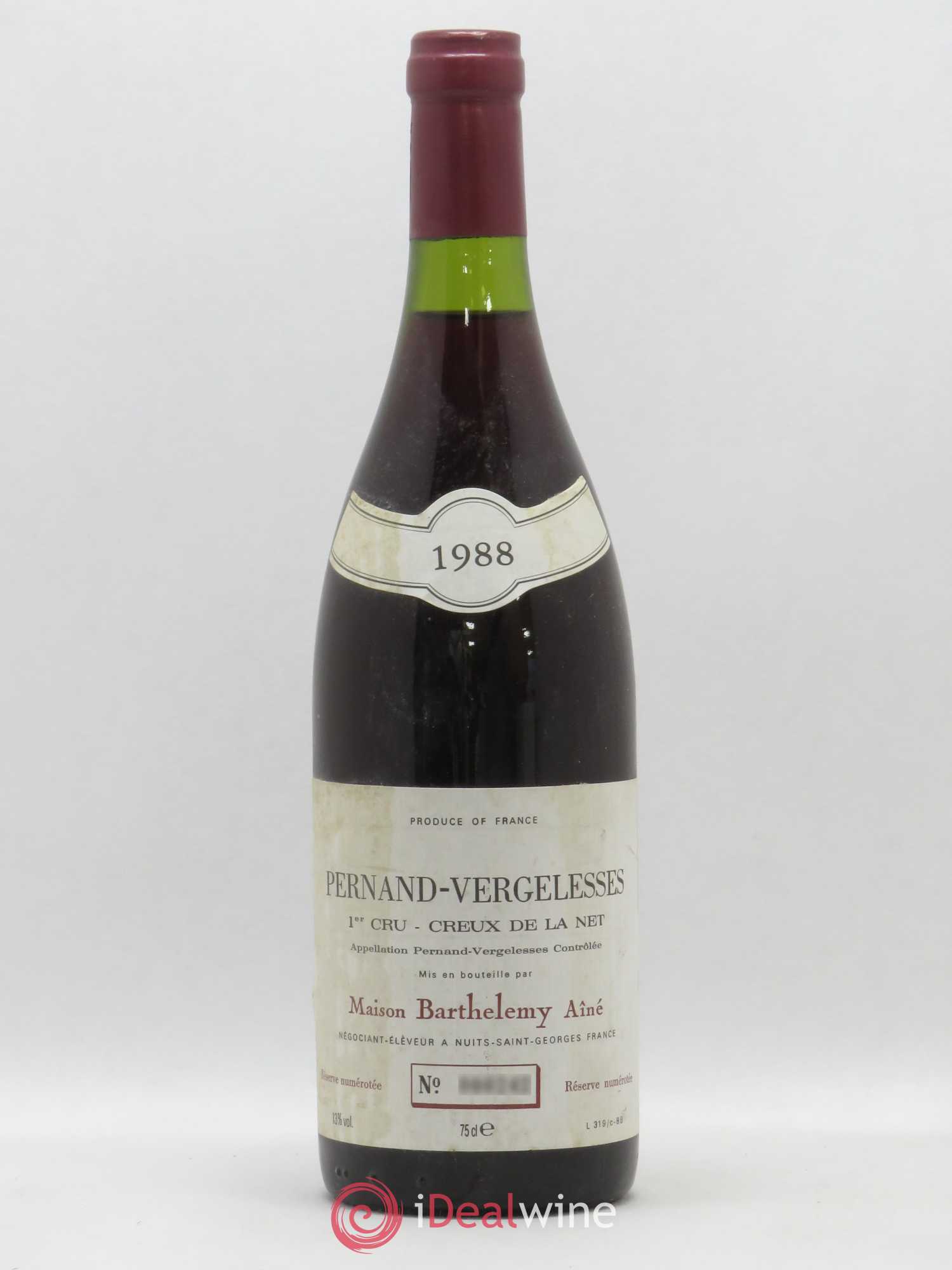 Pernand-Vergelesses 1er Cru Creux de La Net Maison Barthelemy Ainé 1988 - Posten von 1 Flasche - 0