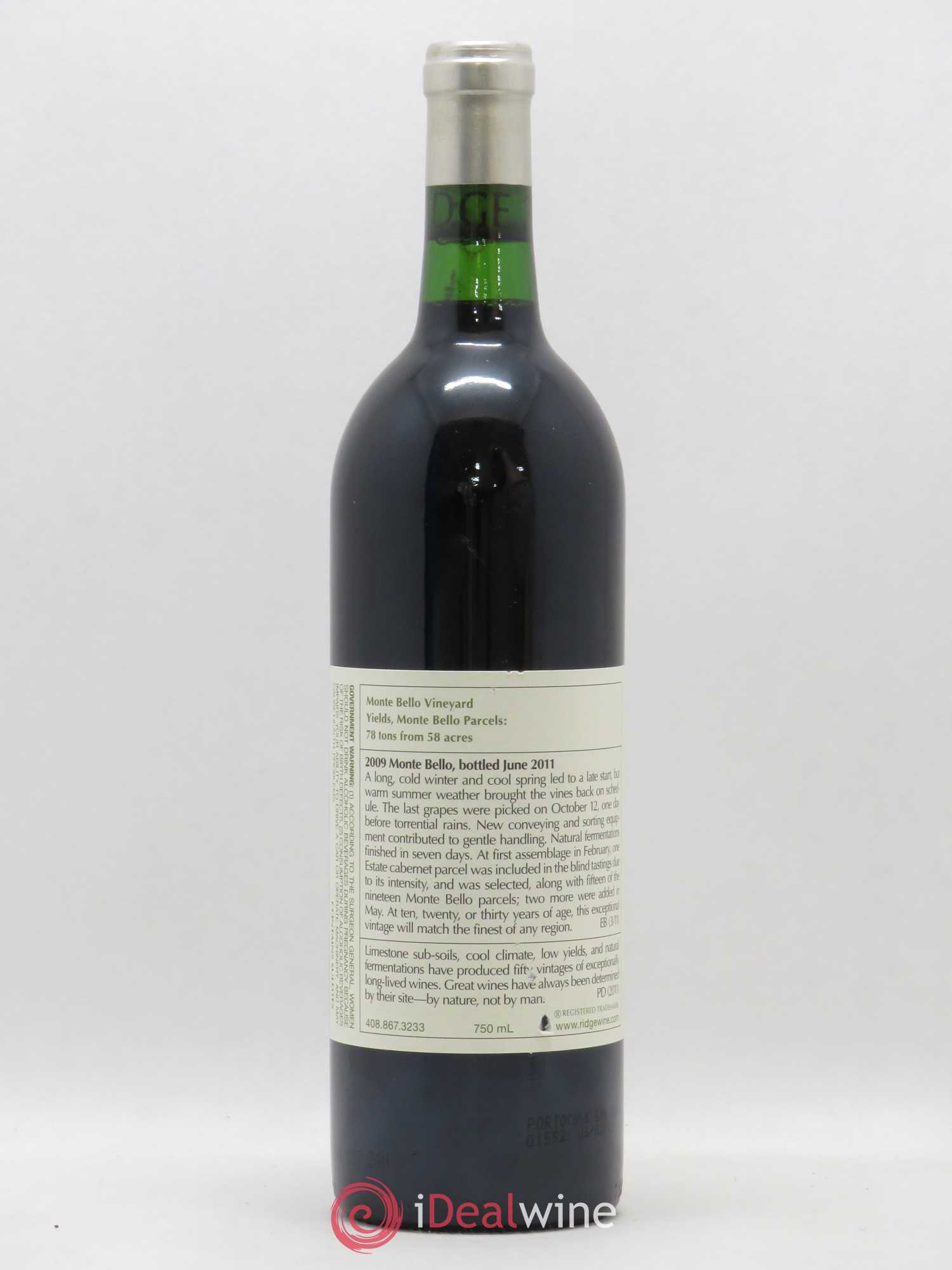 USA Santa Cruz Mountains Ridge Monte Bello Esta Vineyard 2009 - Posten von 1 Flasche - 1