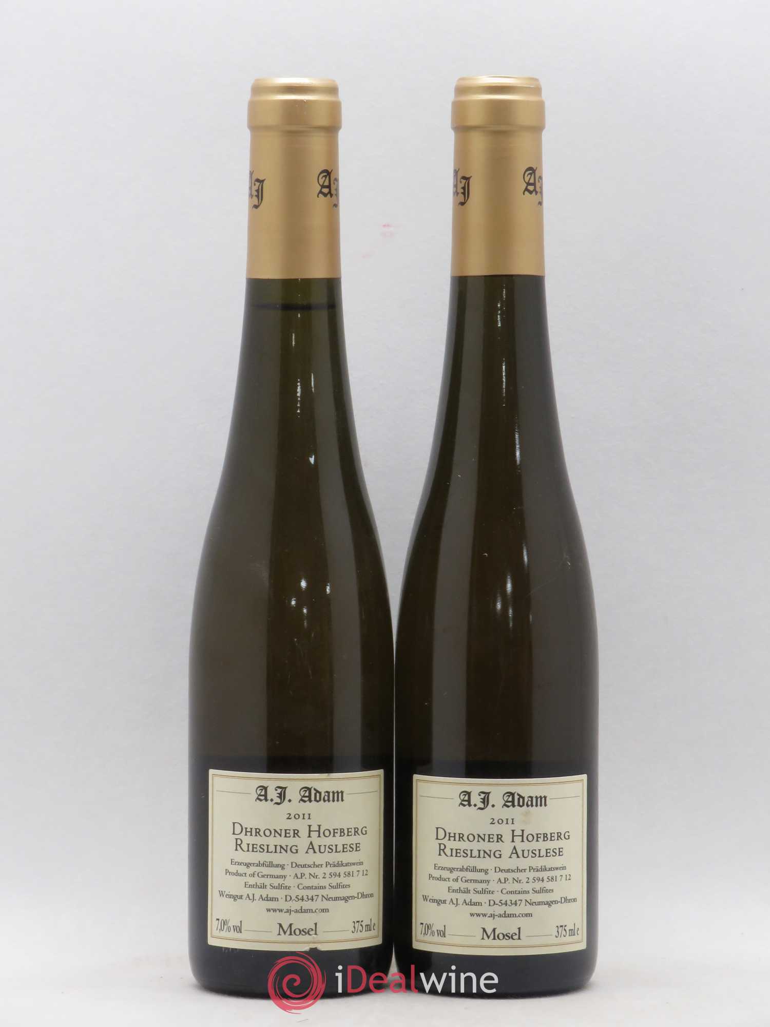 Riesling Auslese Dhroner Hofberg Weingut A. J. Adam 2011 - Posten von 2 Demi-Flaschen - 1