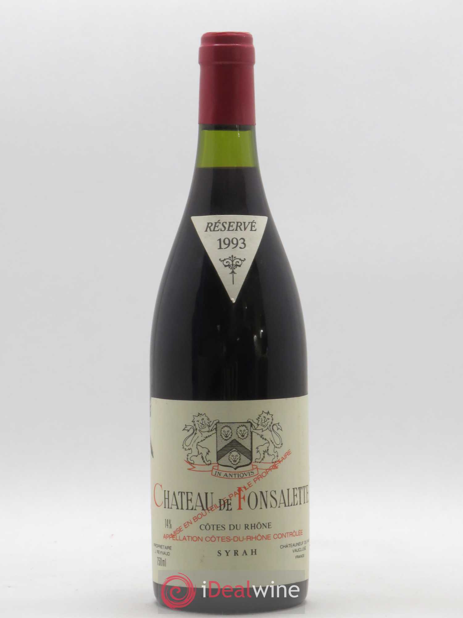 Côtes-du-Rhône Cuvée Syrah Château de Fonsalette 1993 - Lot de 1 bouteille - 0