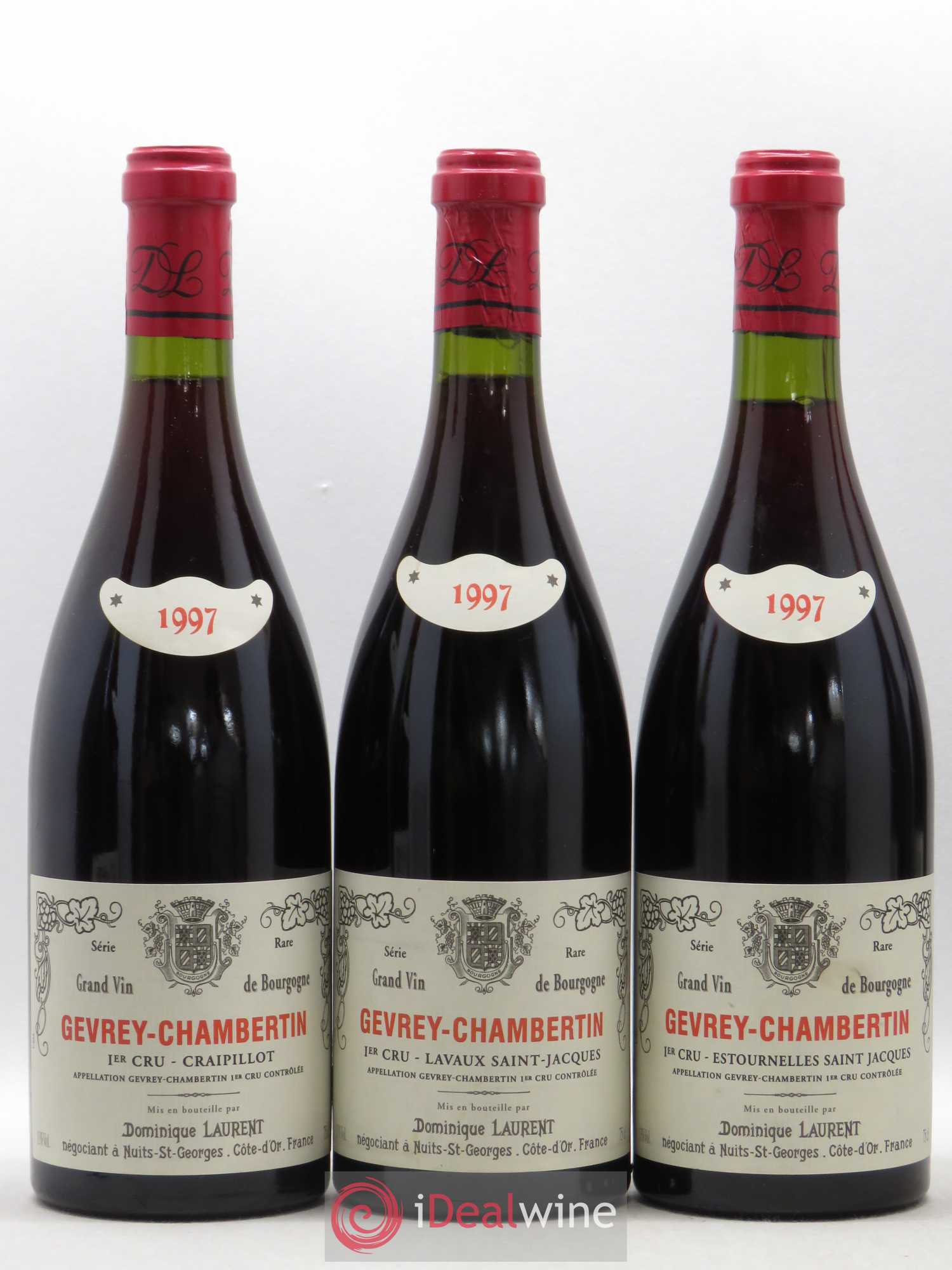 Caisse panachée Gevrey Chambertin Serie Rare Dominique Laurent Cuvée Royale - 1er Cru Craipillot - Les Evocelles - 1er Cru Lavaux Saint Jacques - 1er Cru Estournelles Saint Jacques - 1er Cru Les Poissenots 1997 - Posten von 1 Flasche - 1
