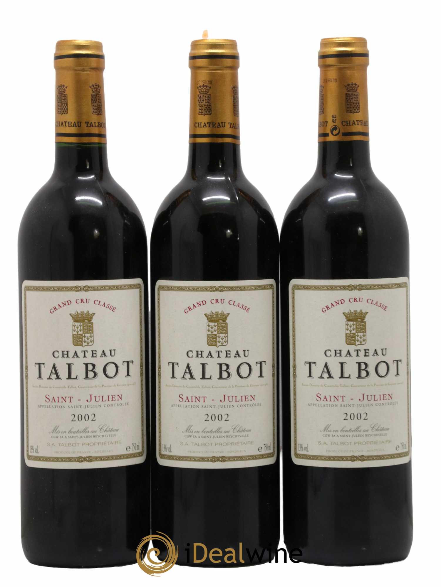 Château Talbot 4ème Grand Cru Classé 2002 - Lot de 3 bouteilles - 0