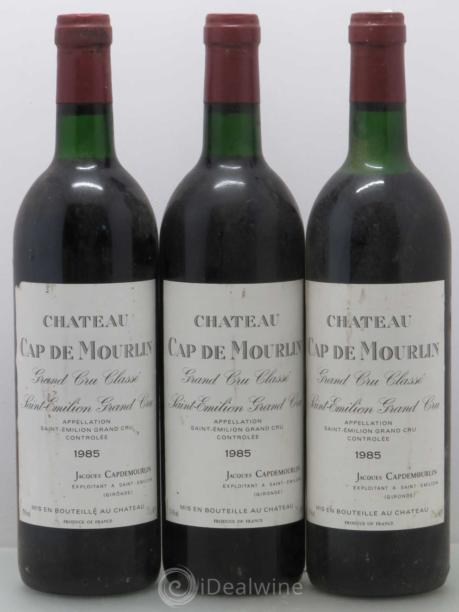 Château Cap de Mourlin Grand Cru Classé St Emilion 1985 - Lot de 3 bouteilles - 0