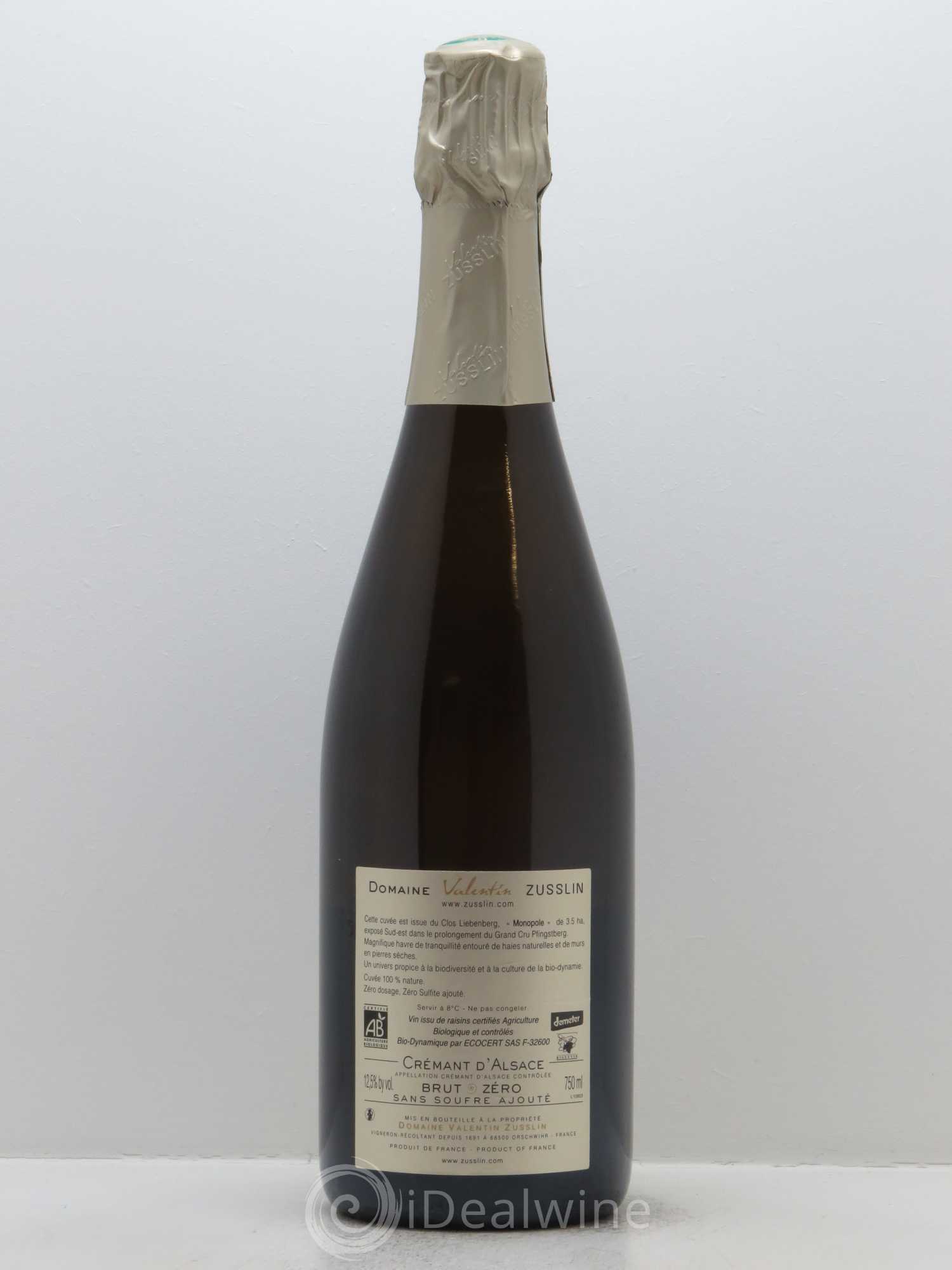 Crémant d'Alsace Brut Zéro Sans Soufre Ajouté Valentin Zusslin (Domaine) - Lot de 1 bouteille - 1