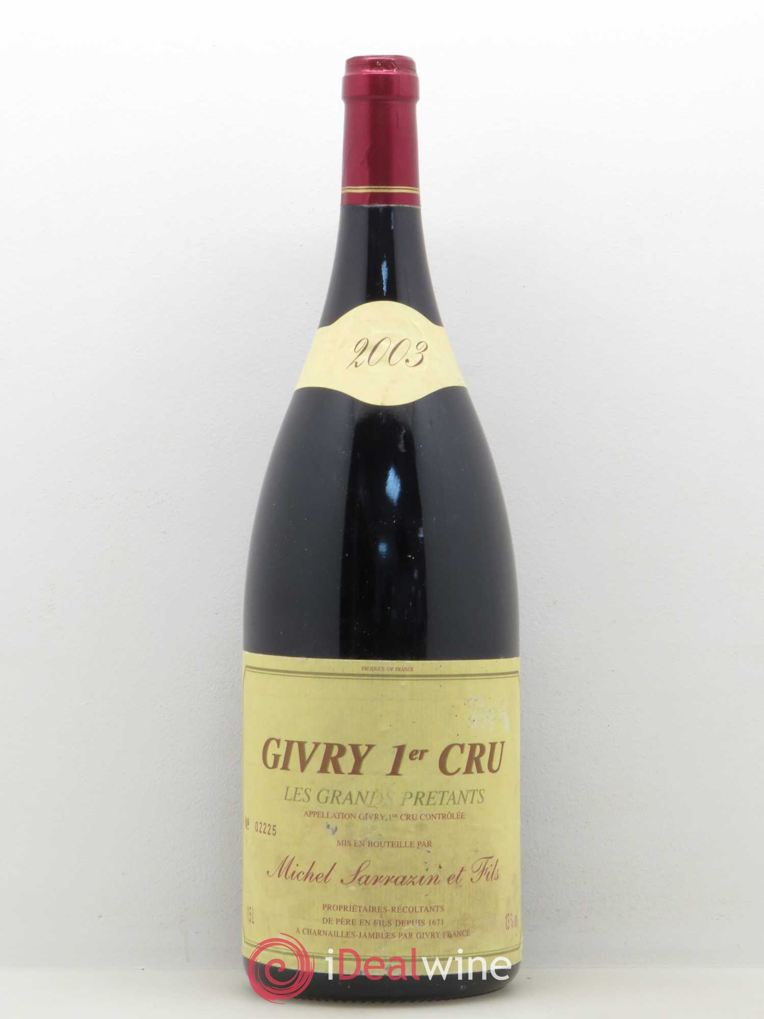 Givry 1er Cru Les Grands Pretants Tastevine Domaine Michel Sarrazin 2003 - Posten von 1 Magnum - 0