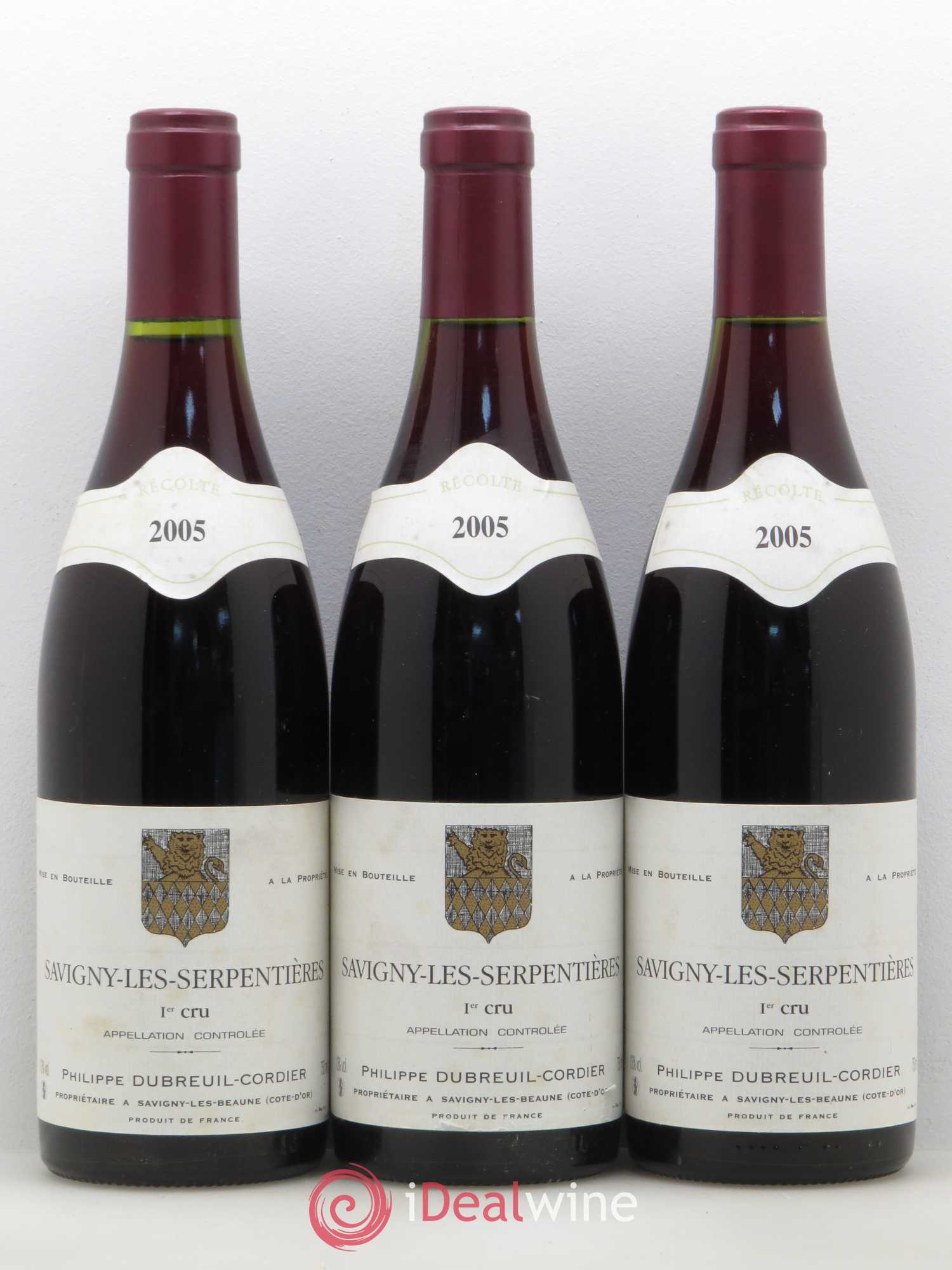 Savigny-lès-Beaune 1er Cru Serpentieres Domaine Philippe Dubreuil Cordier 2005 - Posten von 3 Flaschen - 0