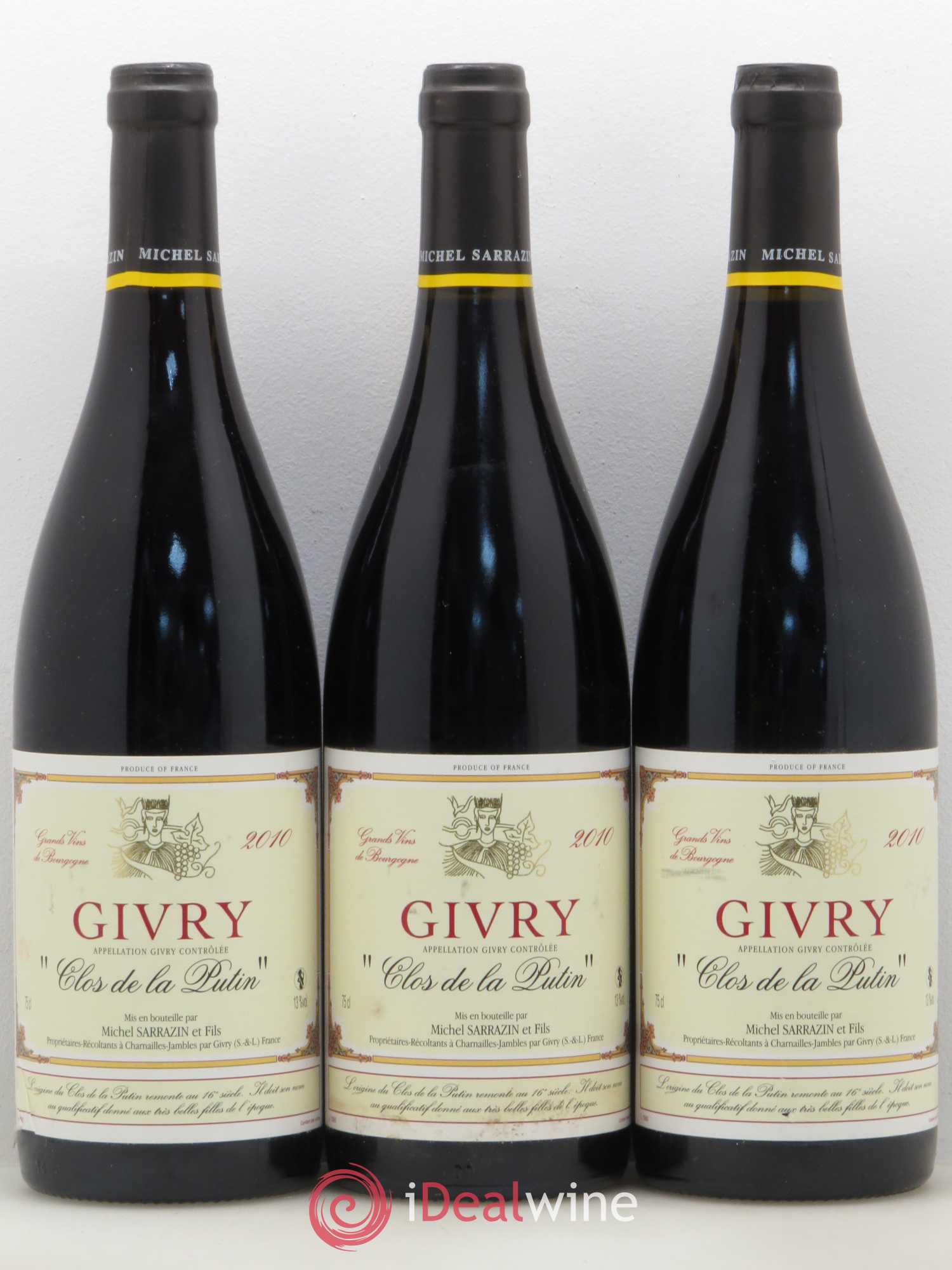 Givry Clos de La Putin Domaine Michel Sarrazin 2010 - Posten von 3 Flaschen - 0