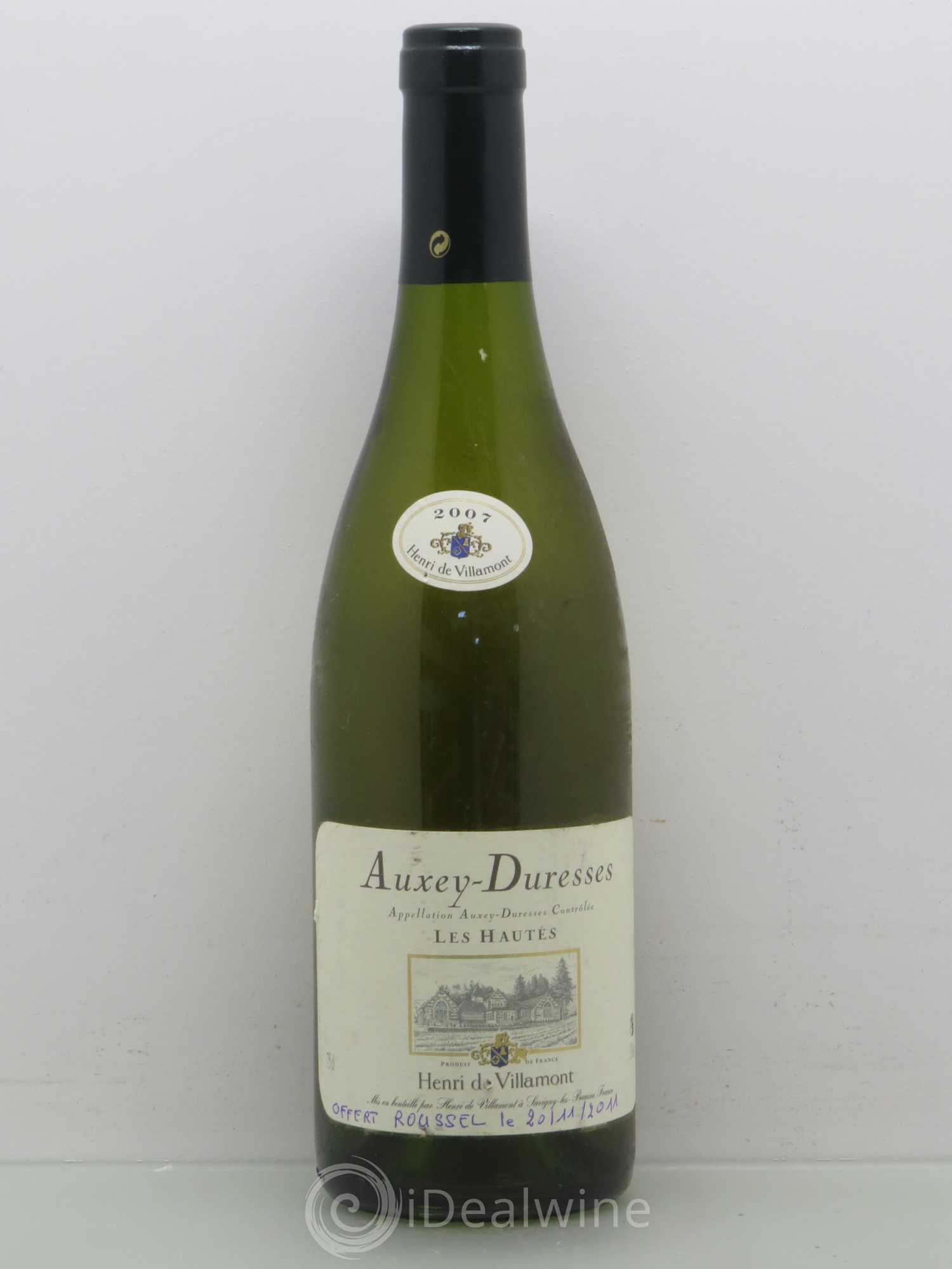 Auxey-Duresses Les Hautes Henri De Villamont (sans prix de réserve) 2007 - Posten von 1 Flasche - 0