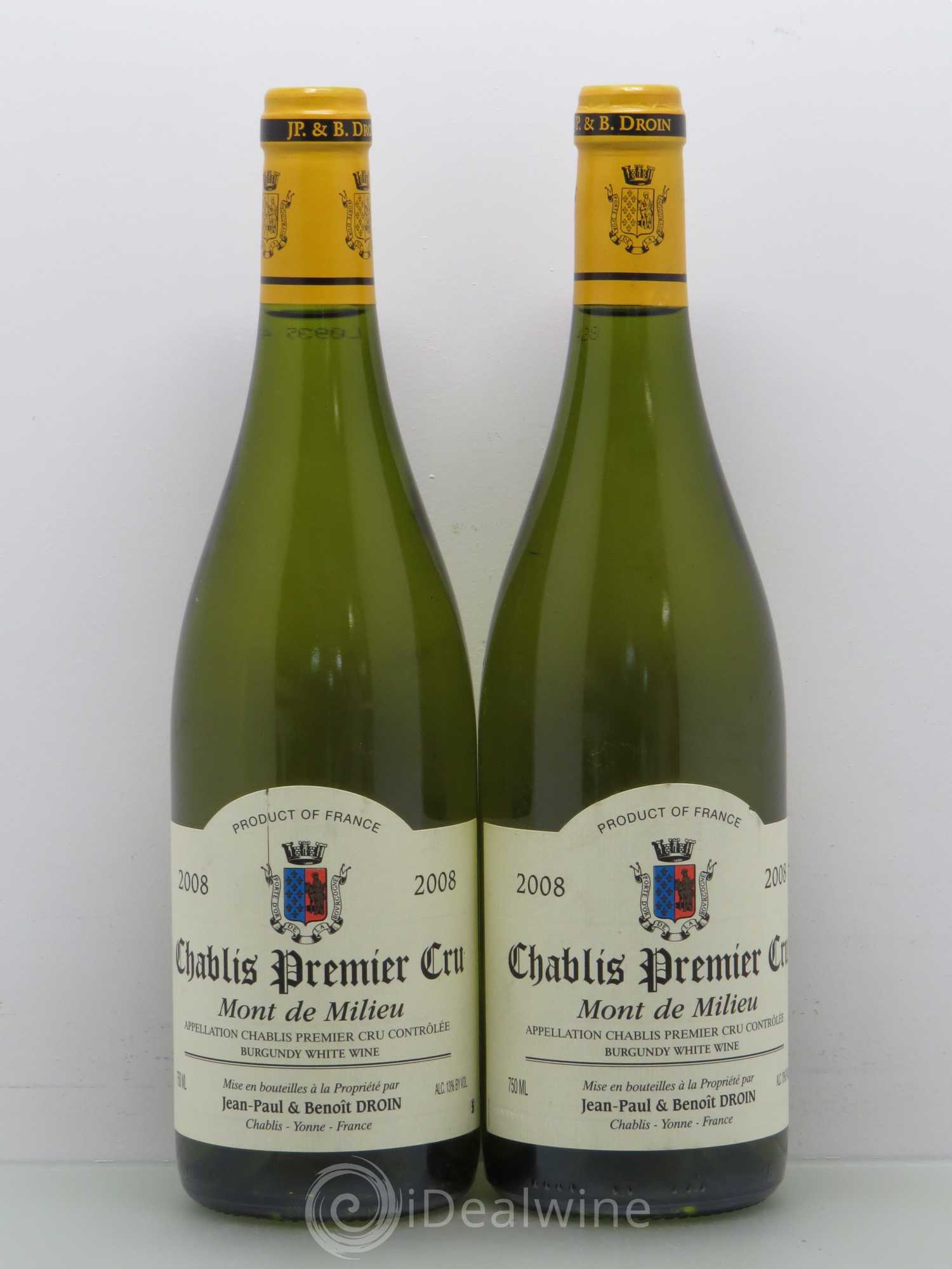 Chablis 1er Cru Mont de Milieu Jean-Paul & Benoît Droin (Domaine) 2008 - Lot de 2 bouteilles - 0