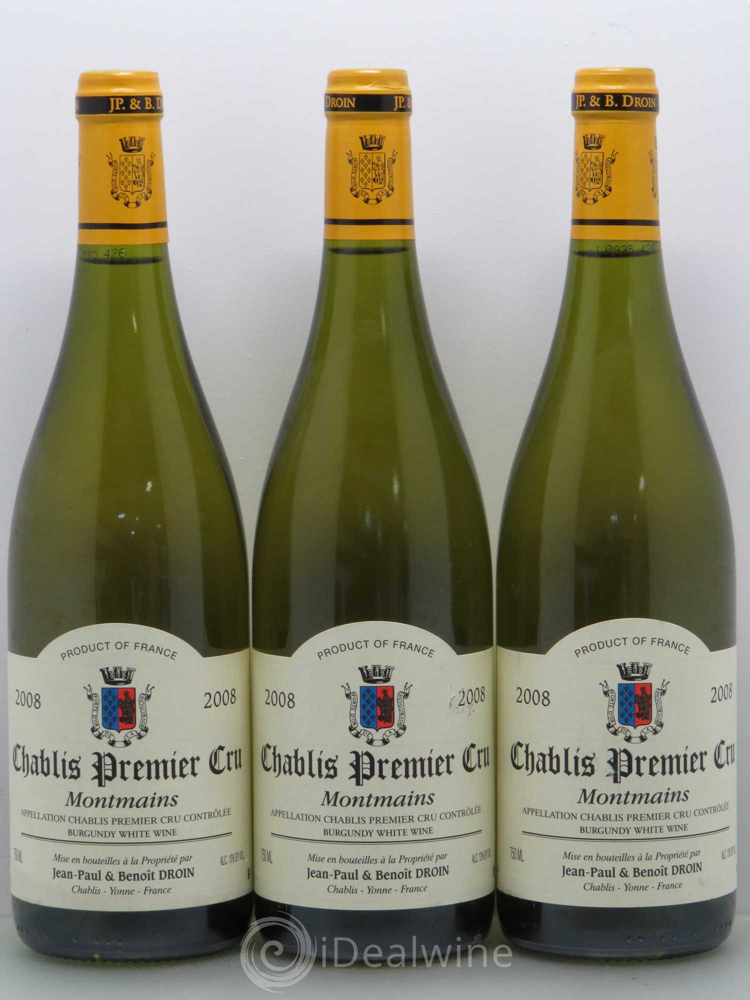 Chablis 1er Cru Montmains Jean-Paul & Benoît Droin (Domaine) 2008 - Lot de 3 bouteilles - 0
