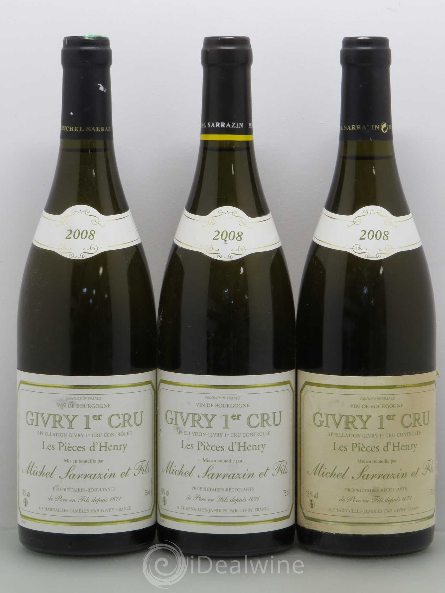 Givry 1er Cru Les Pieces D'Henry Michel Sarrazin Et Fils 2008 - Posten von 3 Flaschen - 0