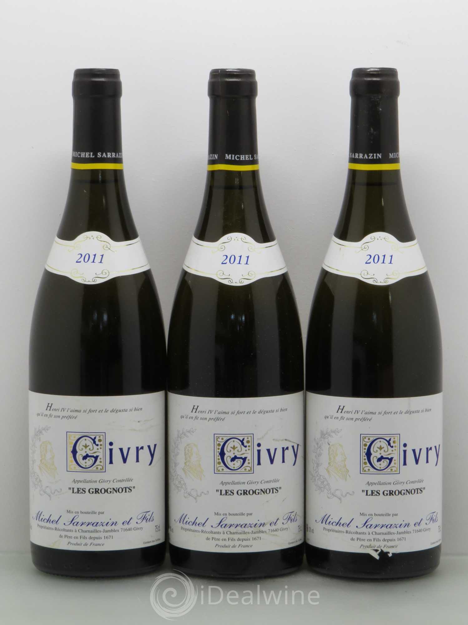 Givry Les Grognots Michel Sarrazin Et Fils 2011 - Posten von 3 Flaschen - 0
