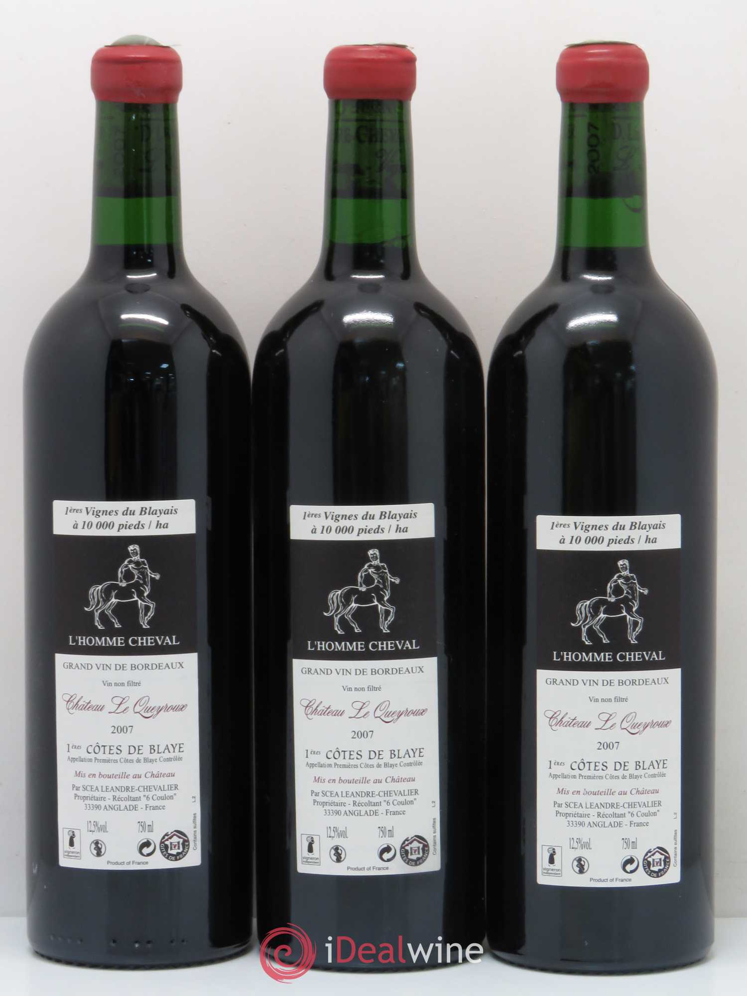 Premières-Côtes-de-Blaye (Blaye-Côtes-de-Bordeaux) Le Joyaux du Château Le Queyroux (sans prix de réserve) 2007 - Lotto di 3 bottiglie - 1