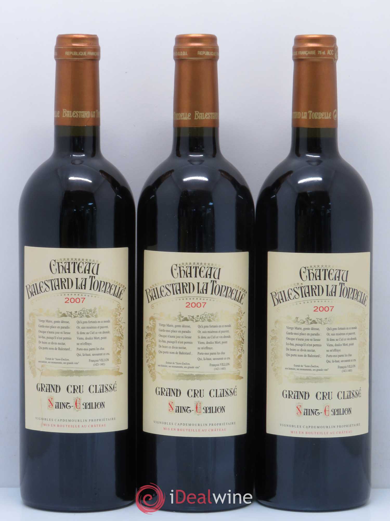 Château Balestard la Tonnelle Grand Cru Classé Saint Emilion Grand Cru (sans prix de réserve) 2007 - Lotto di 3 bottiglie - 0