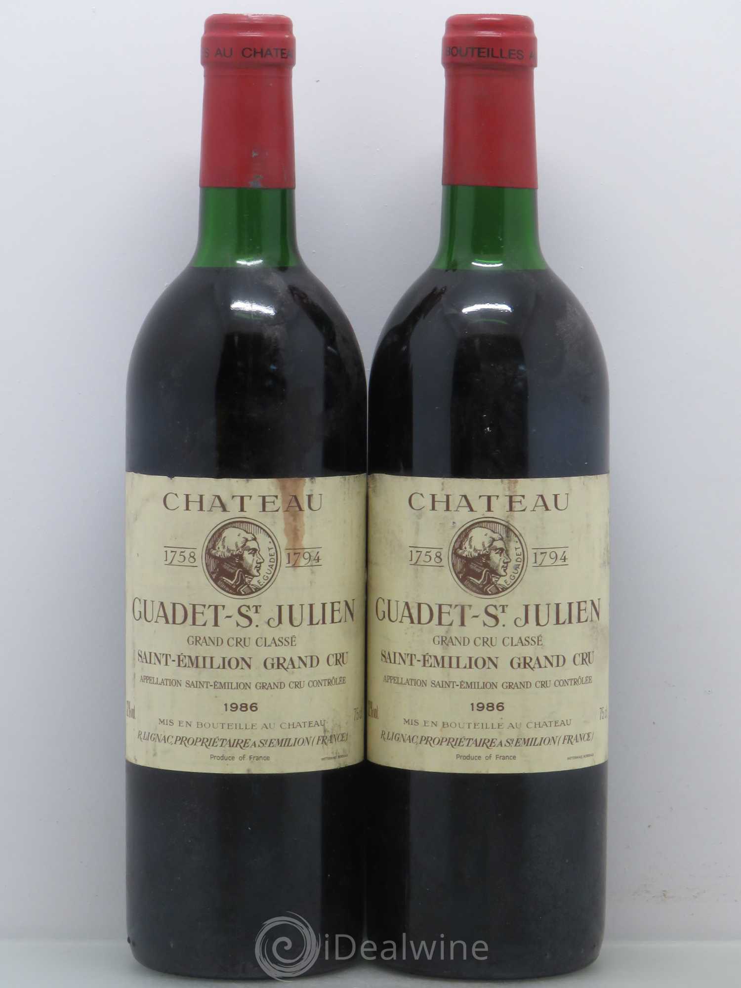 Château Guadet Grand Cru Classé 1986 - Lot de 2 bouteilles - 0