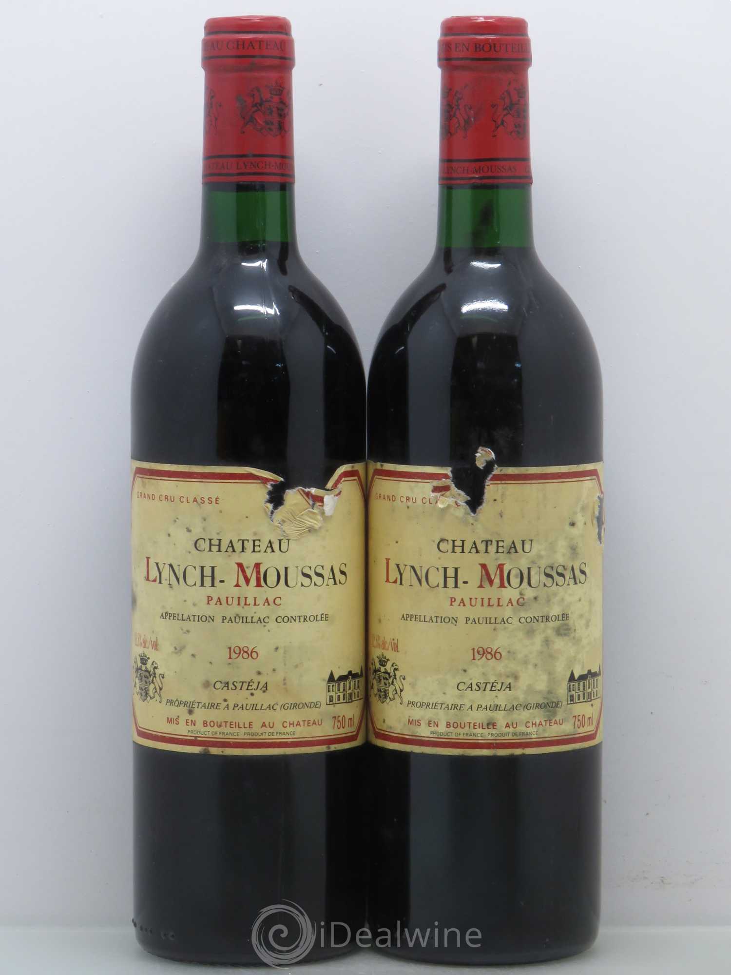 Château Lynch Moussas 5ème Grand Cru Classé 1986 - Lot de 2 bouteilles - 0
