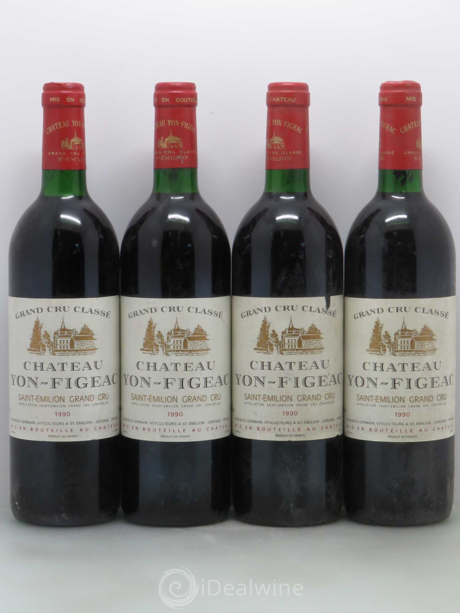 Château Yon Figeac Grand Cru Classé 1990 - Lot de 4 bouteilles - 0